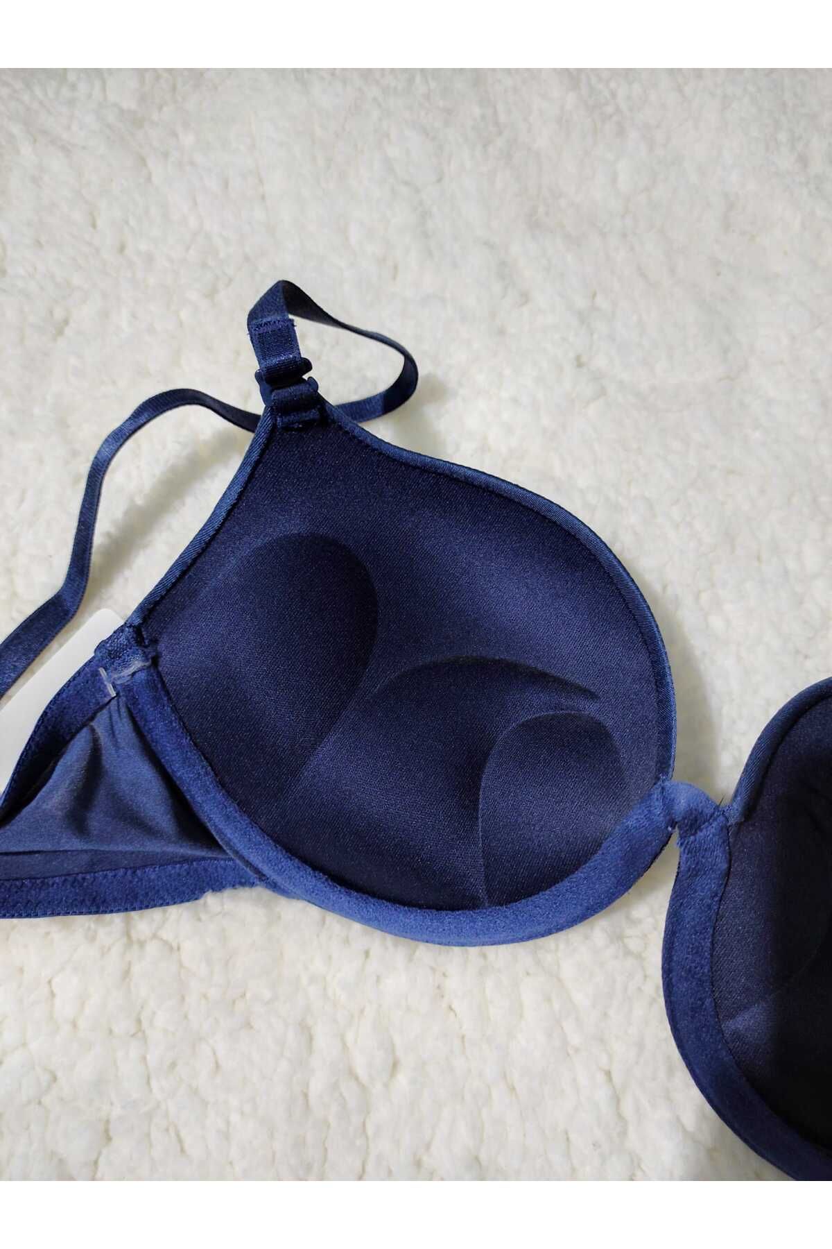 DÜVEN-Σουτιέν Push Up Double Padding Navy Blue - Pop Up Διπλό Στήριγμα Μονό Μπλουζάκι 4