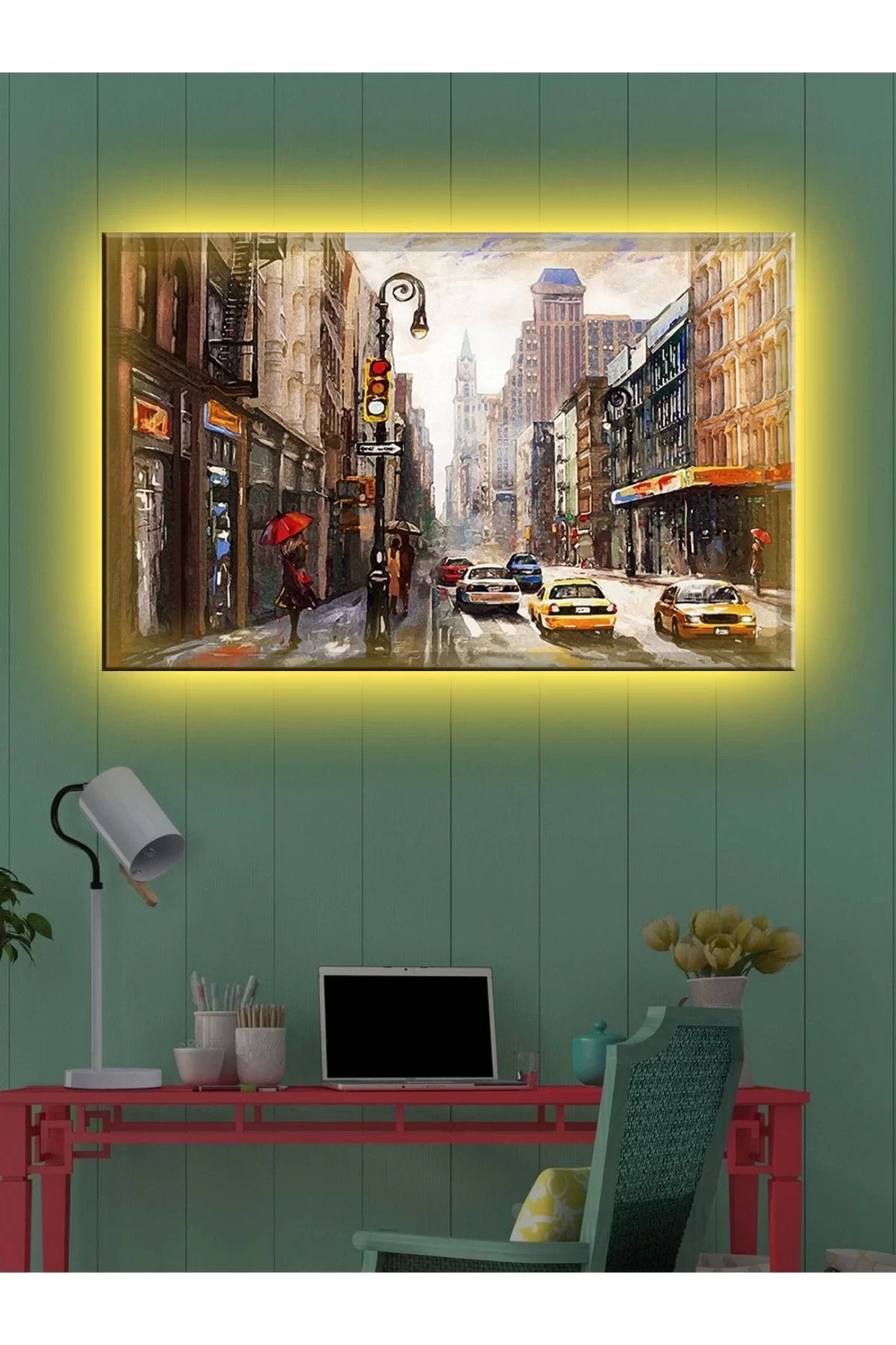 feifei Led Işıklı Sokak Yağlı Boya (yatak Odası Tablosu)