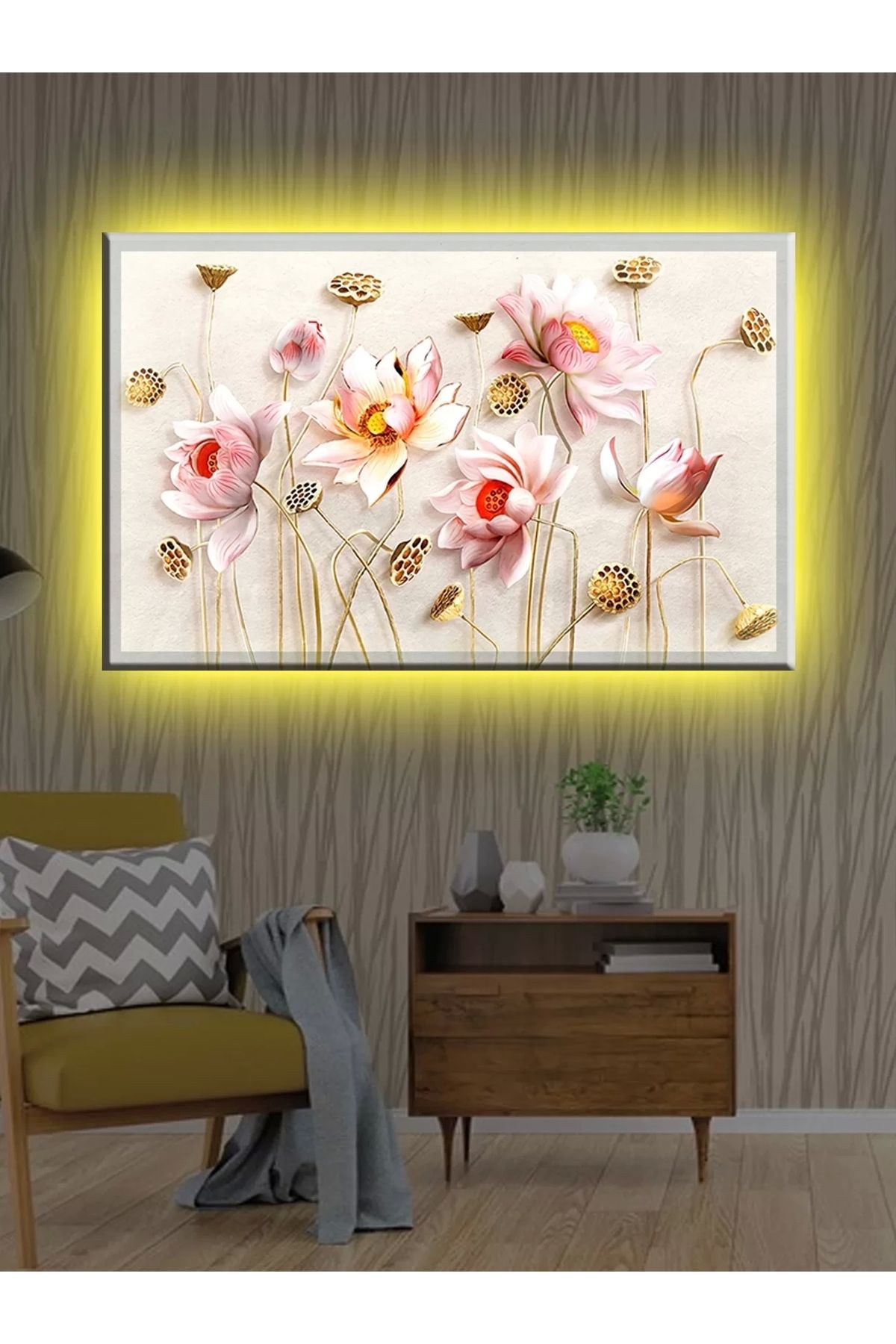 feifei Led Işıklı Beyaz Çiçek (yatak Odası Tablosu)