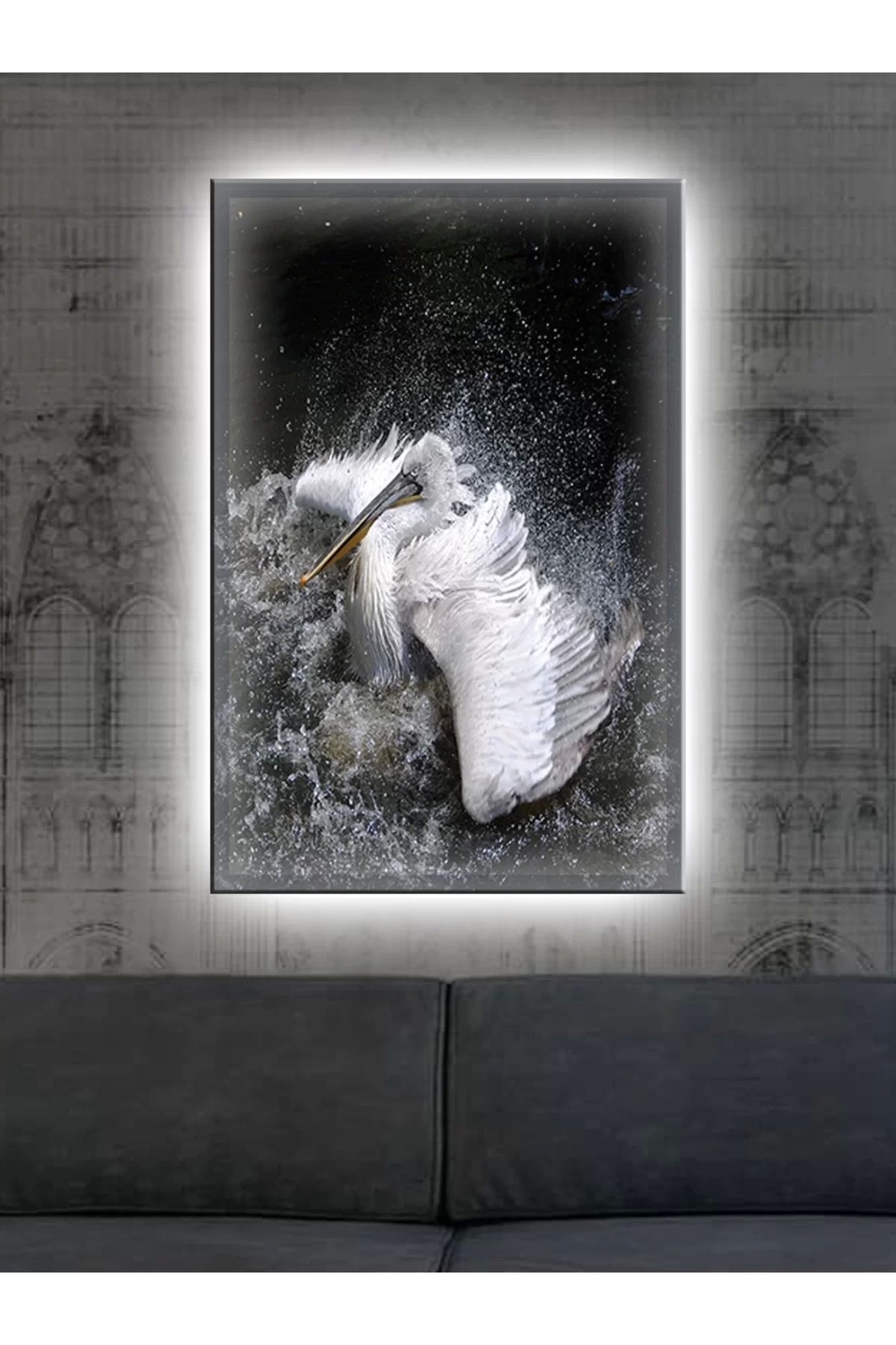 feifei Led Işıklı Beyaz Flamingo Dekor Tablo