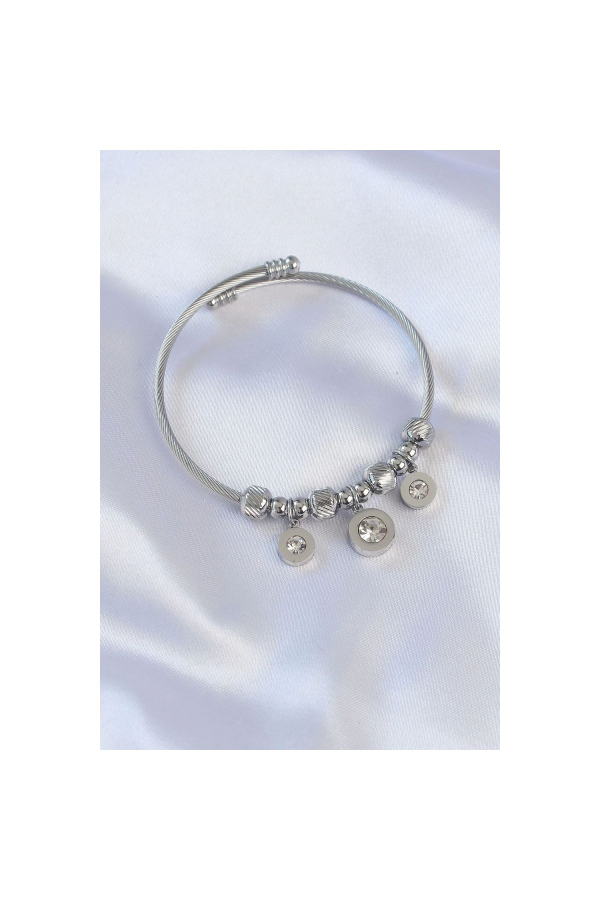Narnuga 316L Çelik Gümüş Renk Zirkon Taşlı Cartier Model Charm Bileklik - TJ-BB6090