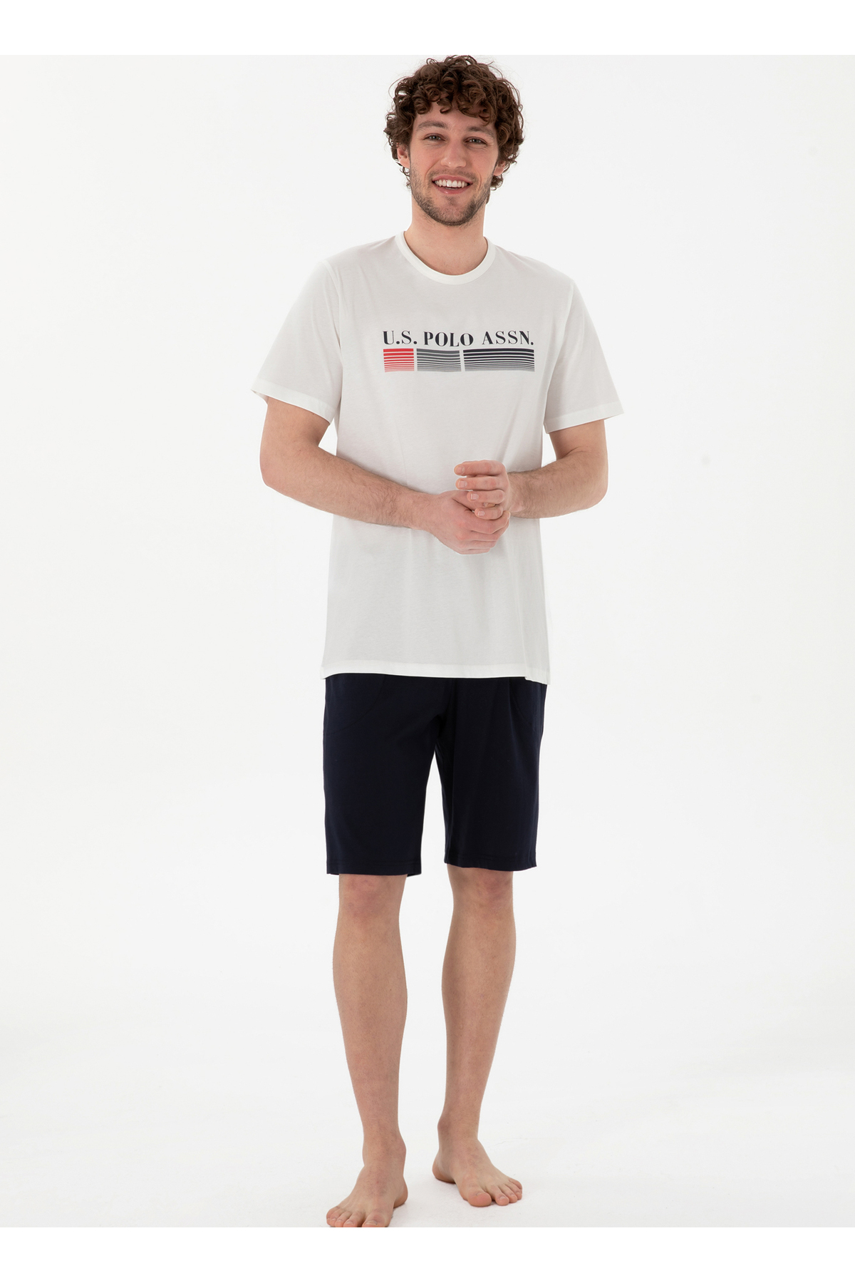 یو اس پولو ست تی‌شرت و شلوارک مردانه سفید U.S. Polo Assn. مدل 18871