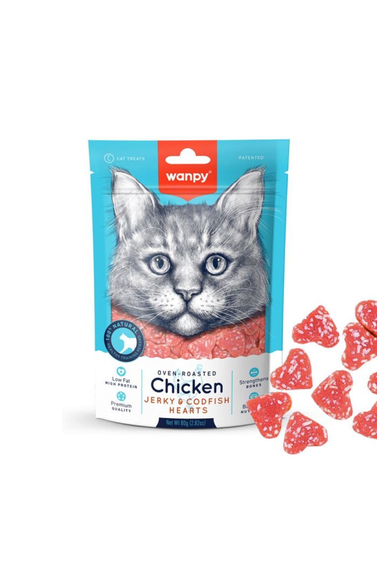 Wanpy-Wanpy Chicken Jerky Codfish Heart Cat 80G 1