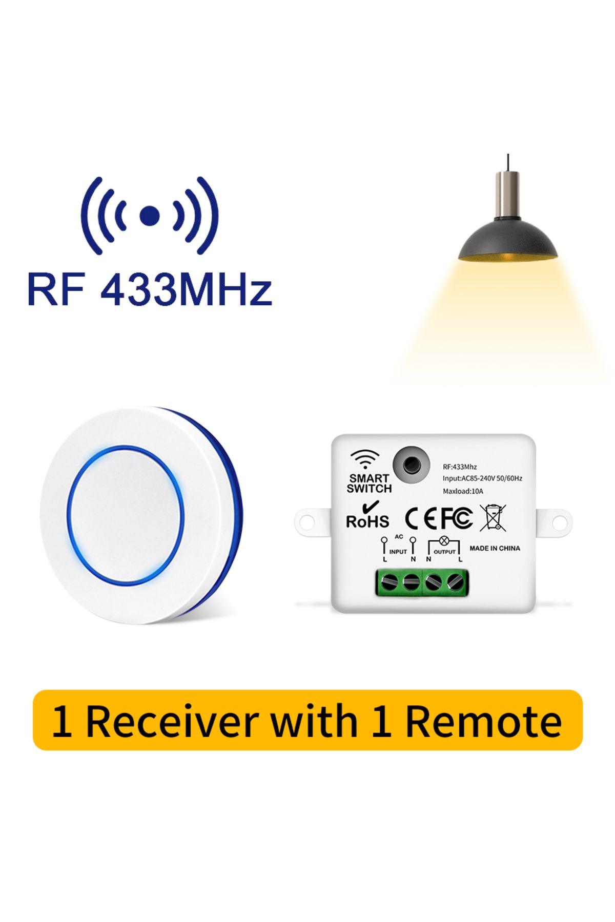 Choice-1 Receiver 1 Remote RF 433MHz Wireless Light Switch 220V 110V 10A Relay Controlle Mini Round Button 1