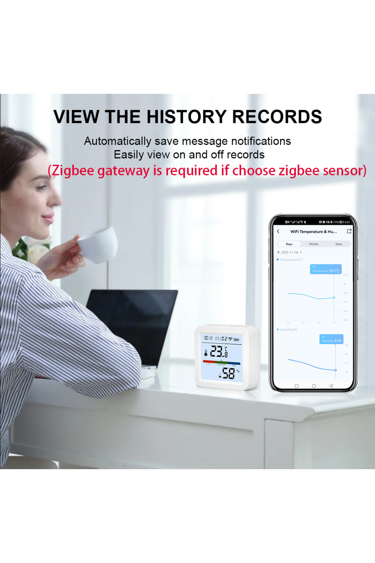 Choice1-WIFI 1PCS Tuya Smart WiFi/Zigbee Temperature and Humidity Sensor Indoor Hygrometer Thermometer with 2