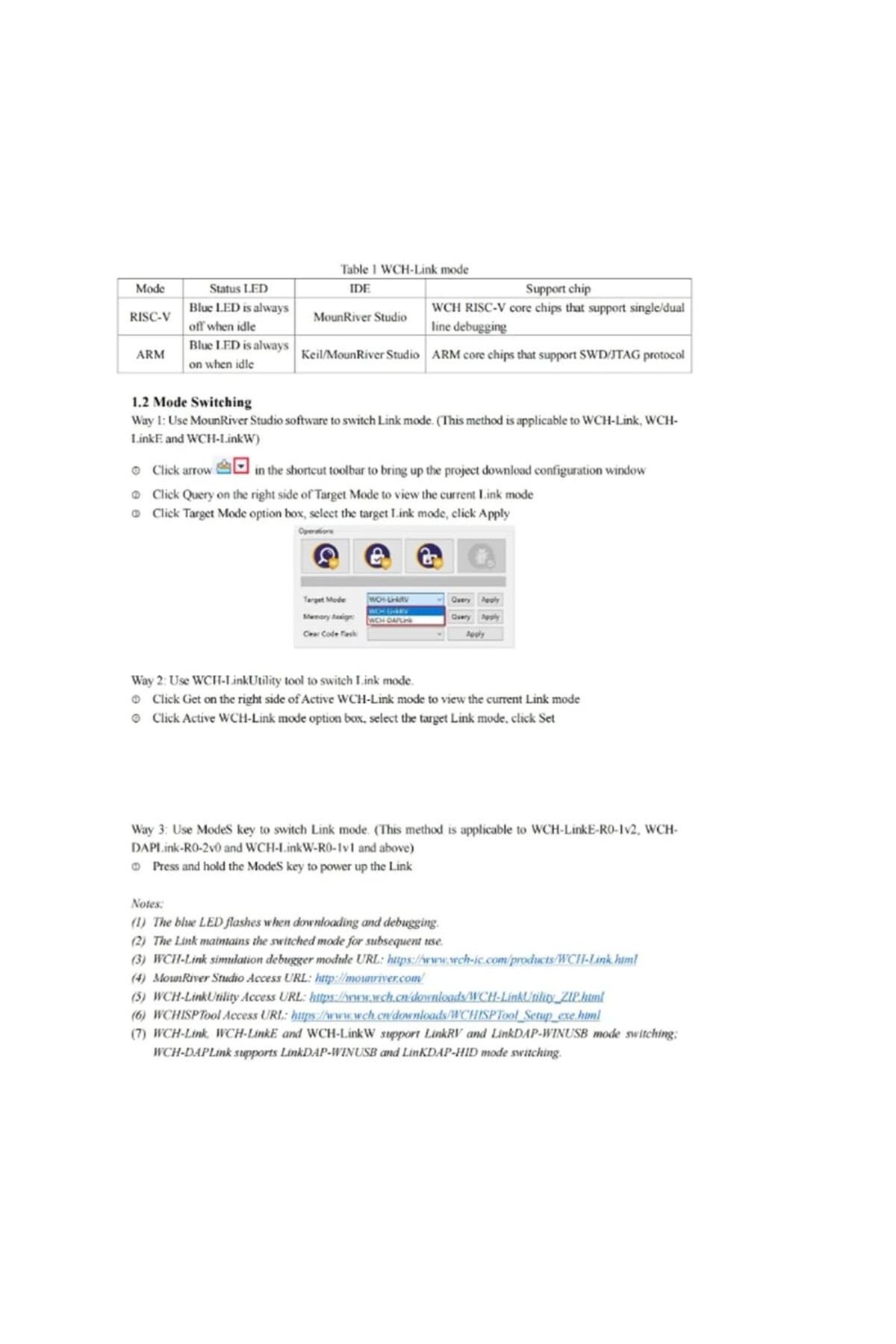Choice-WCH Link Online Download Debugger Architecture MCU/SWD Interface 1 Serial Port to USB 2