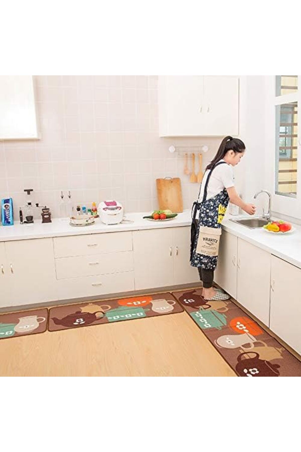 COOYA-2 Pack Kitchen Floor Mats, Non-slip and Water-Absorbent, 50*80+50*160cm, Suitable for Kitchen 3