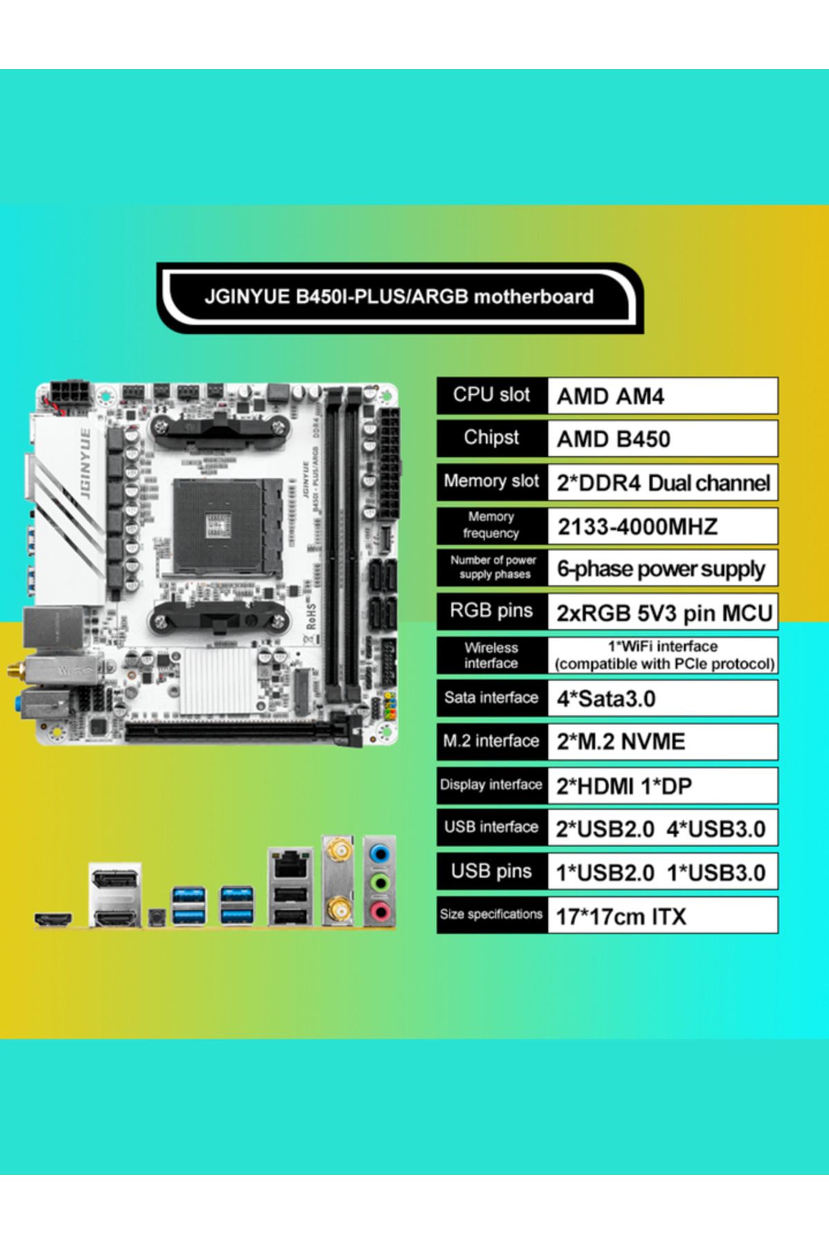 Choice-تدعم اللوحة الأم للكمبيوتر JGINYUE ITX AMD AM4 B450 ARGB ذاكرة الوصول العشوائي لسطح المكتب DDR4 وفتحة وحدة المعالجة المركزية AM4 NVME NG... 8