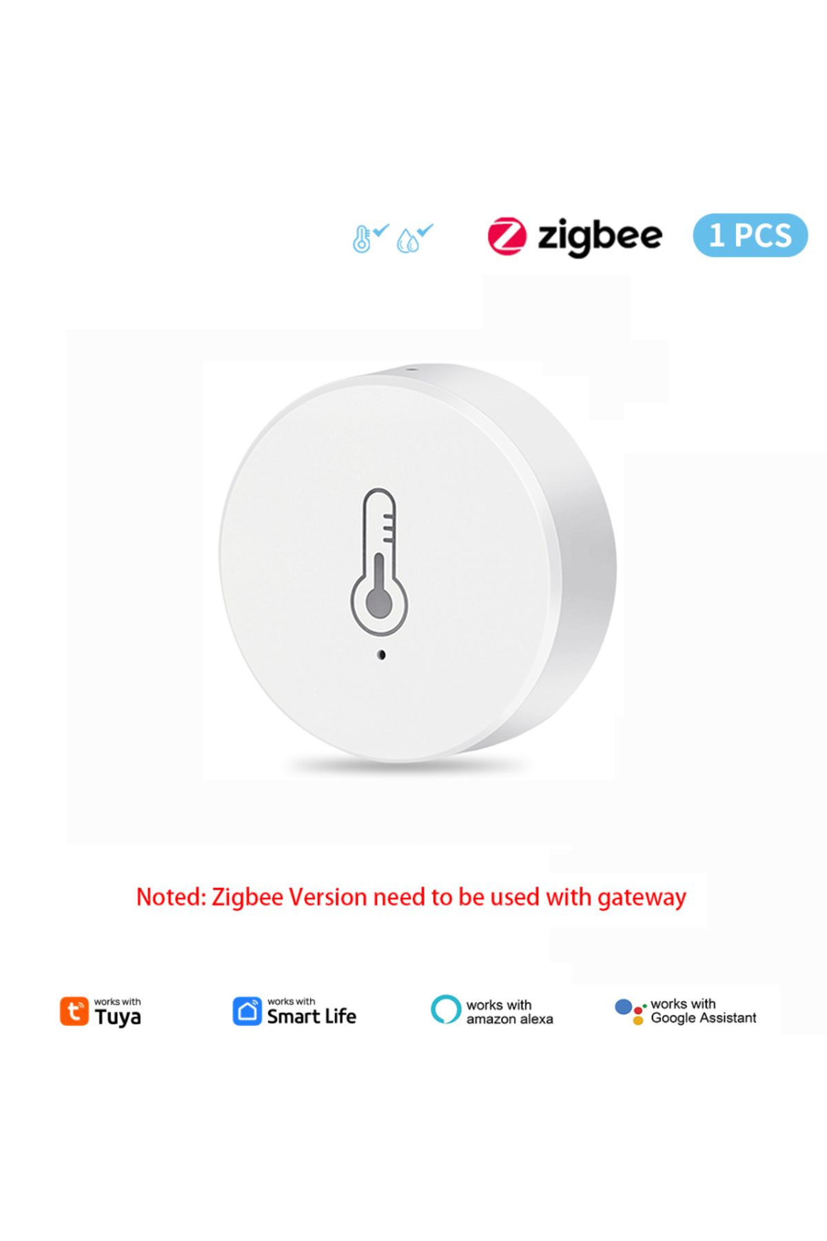 Choice-1pc Tuya ZigBee Mini Temperature Humidity Sensor Smart Home Remote Monitor Works with Gateway Alexa 1