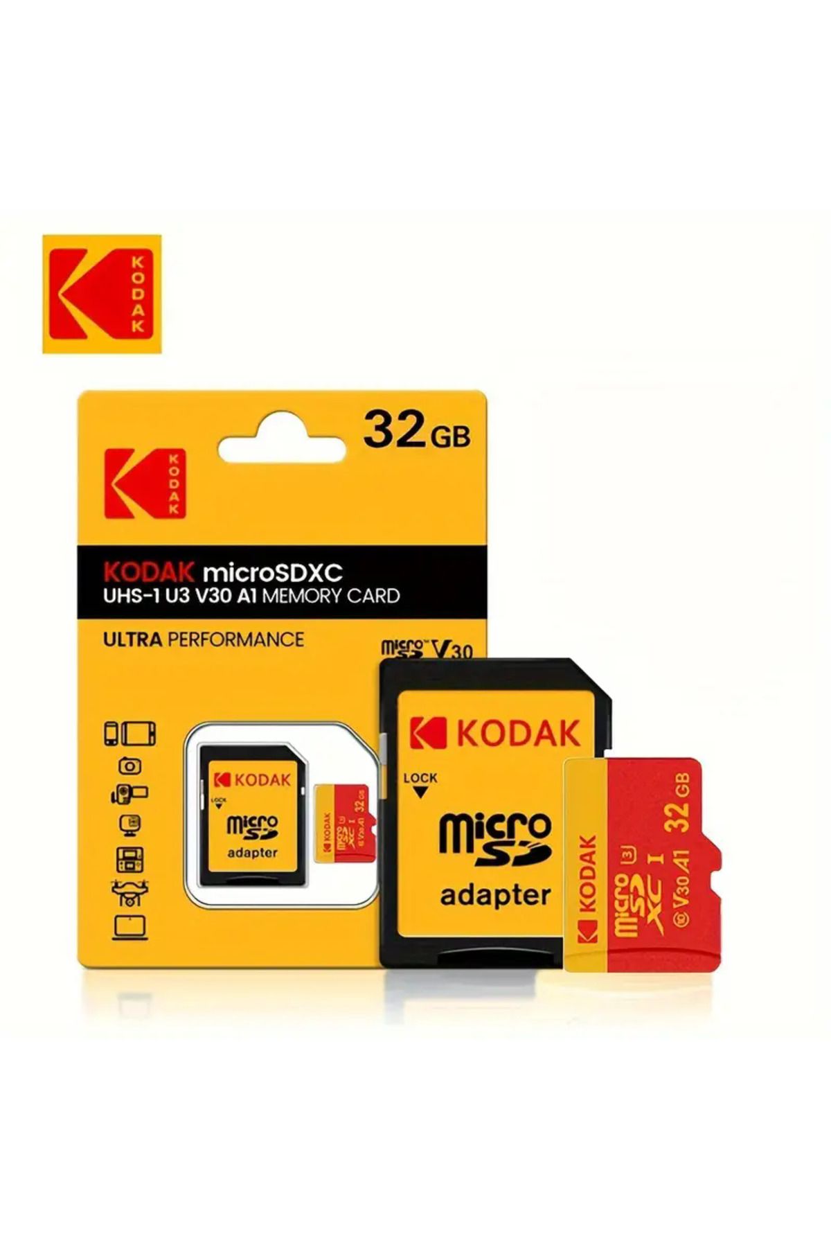 Kodak-32GB Kodak High Speed Micro SD Card U3 Class 10, up to 100MB/s, TF Memory Card with Adapter - Avai 1