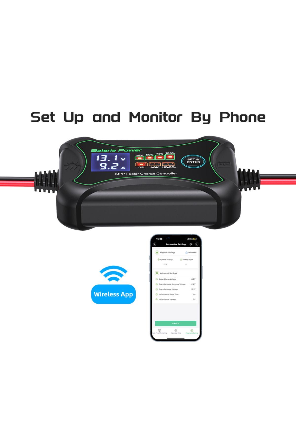 Choice-12V 10A 10A MPPT Wireless Solar Charge Controller with BT, Bateria Power 12 Volt Phone APP Intellige 4