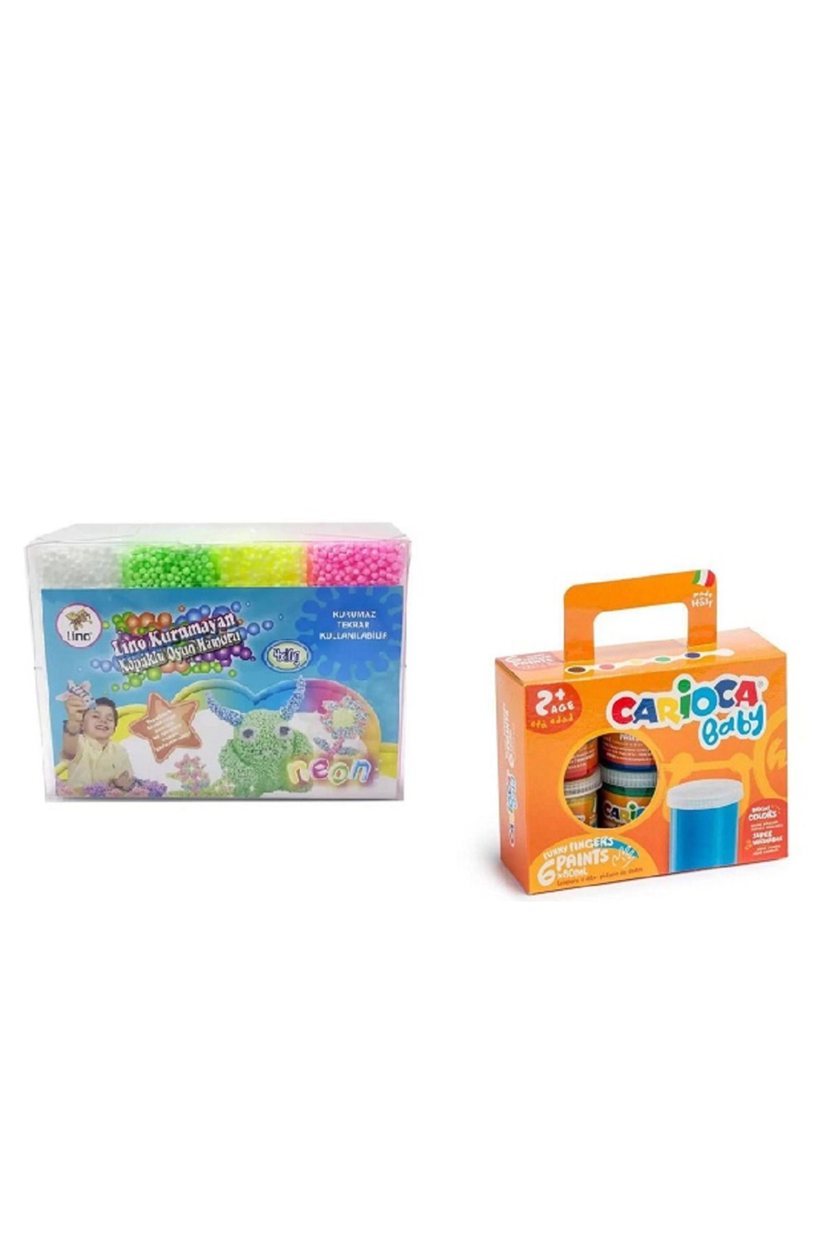Lino LİNO KURUMAYAN KÖPÜKLÜ OYUN HAMURU 10 GR PVC KUTU 4'LÜ + CARİOCA BEBEK PARMAK BOYASI 6'LI 6X80ML