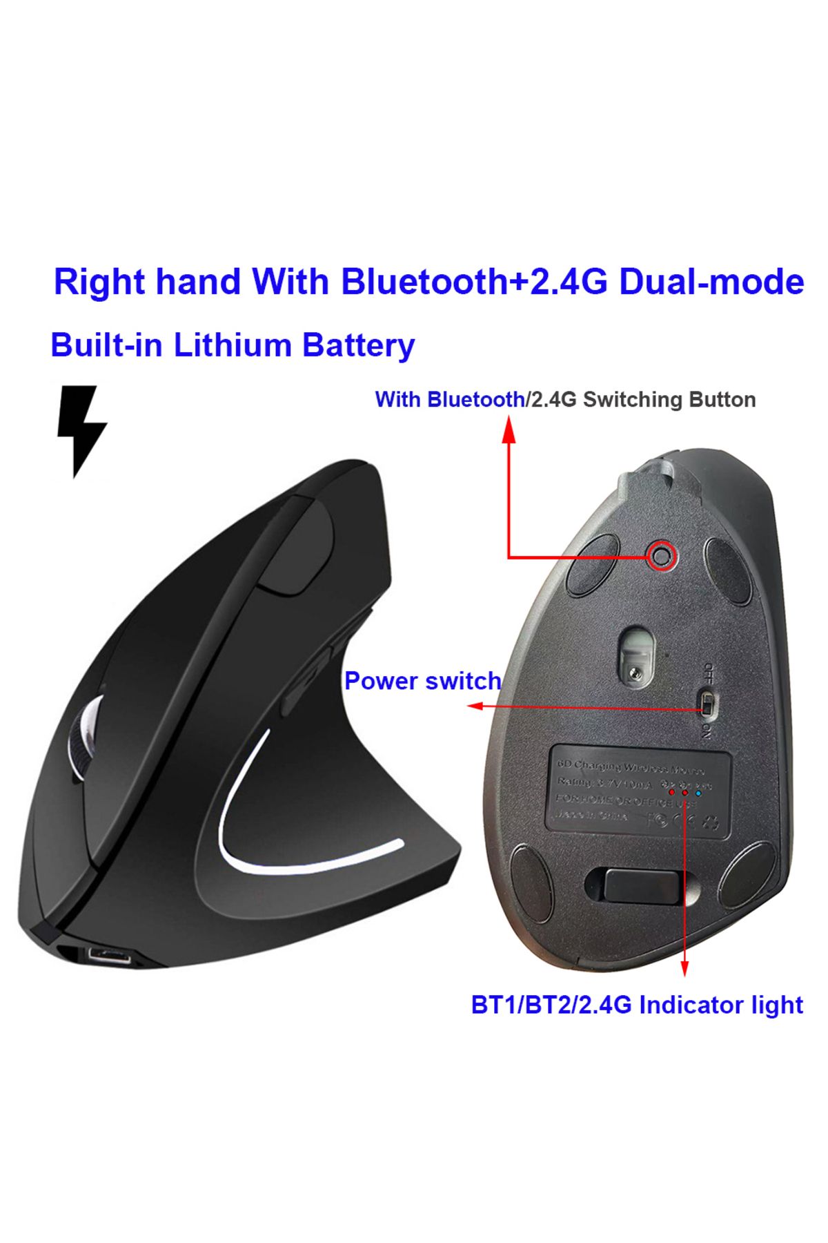 Choice-Right Rechargeable Left Right Hand Mouse Vertical Ergonomic Wireless with Bluetooth Double Mode Mous 1