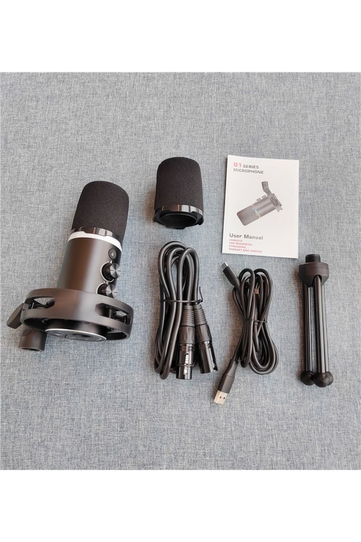 RGB Profesyonel Stüdyo Mikrofon Kayıt USB/XLR Çift Modlu Podcast Dinamik Mikrofon Masaüstü Q1 - 4