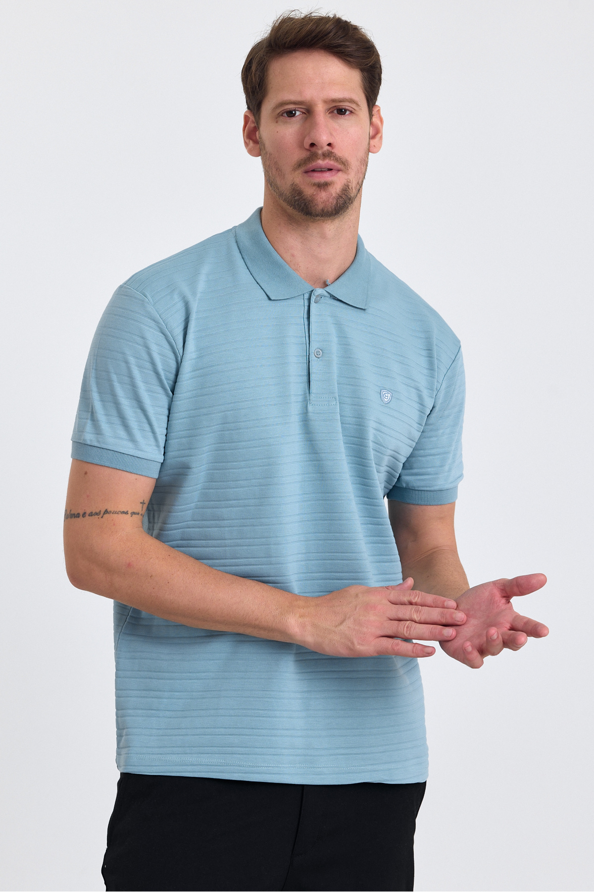 COMBİNE MİCHAİL-Men's Light Blue 100% Cotton Report Polo Neck T-Shirt 2