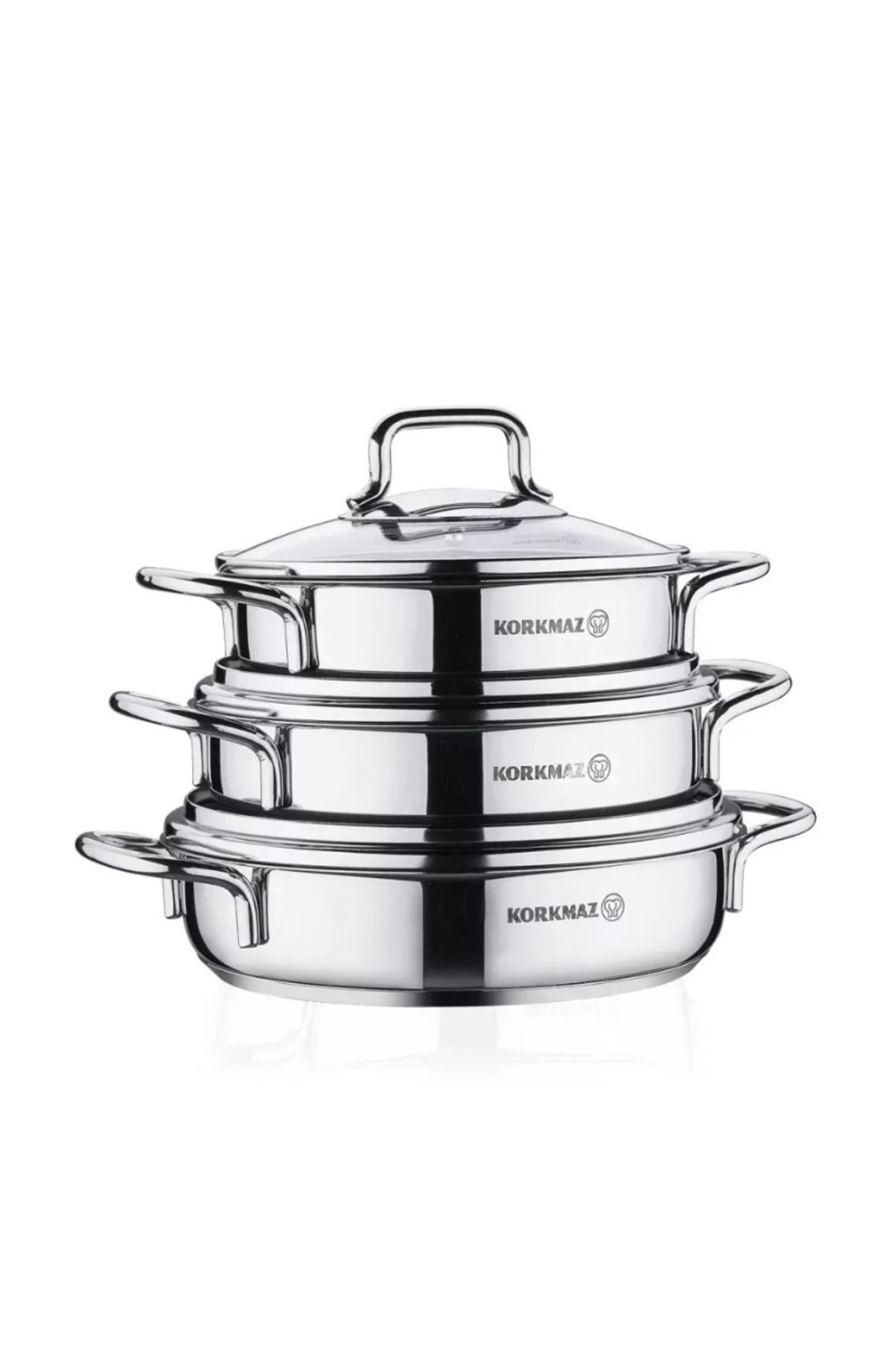 KORKMAZ-Perla Turkish Steel Omelette Set 18/10 with Transparent Lid, 6 Pieces 1