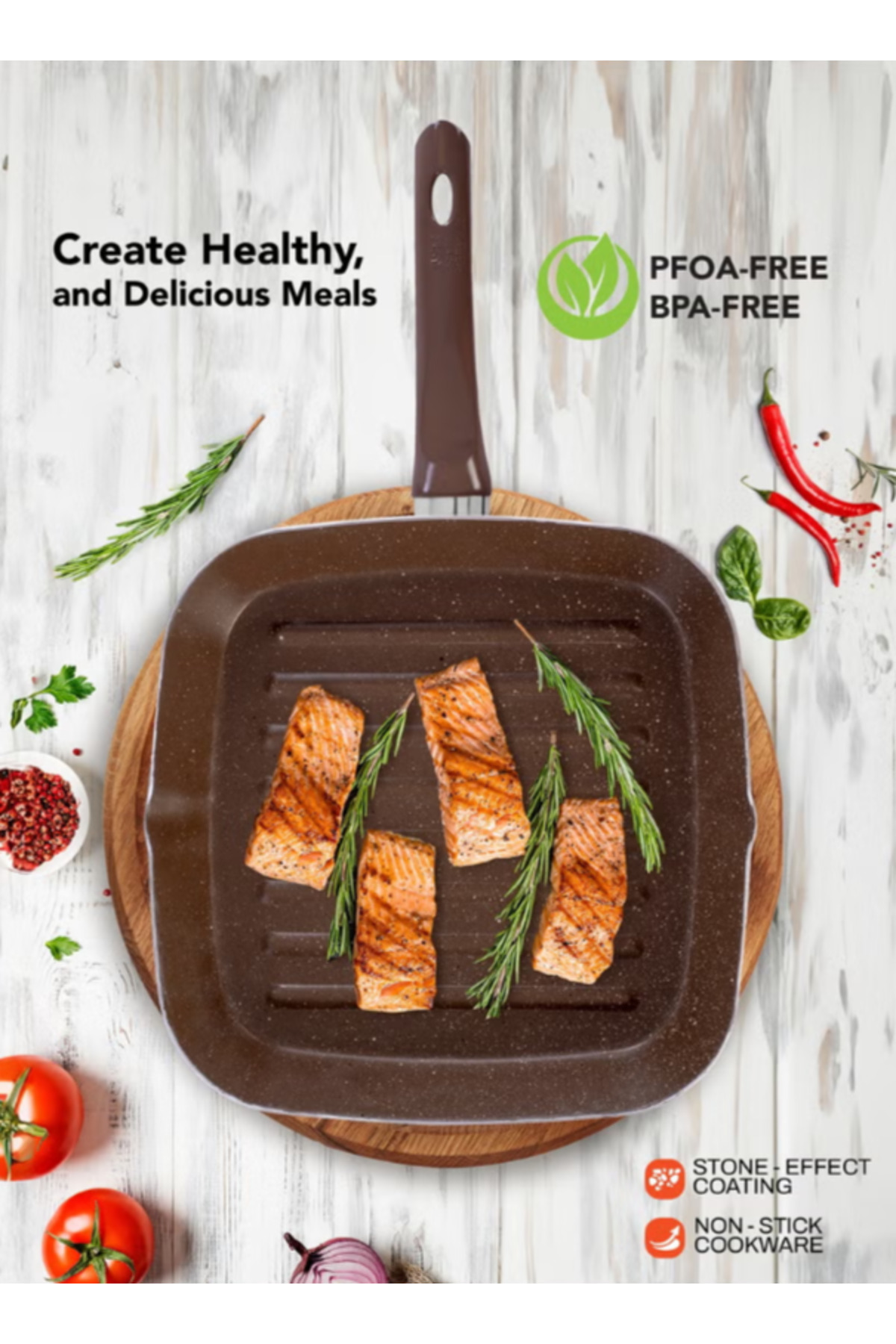 شواية رخامية بني/بيج 28 سم - مقبض من الباكليت