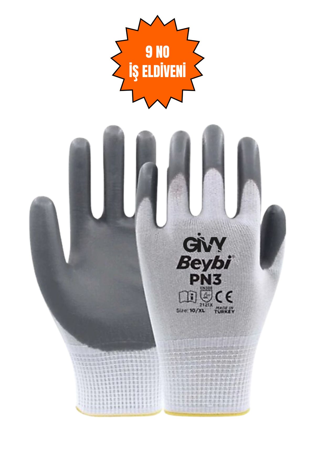 GİVY Beybi PN3 No:9 Gri Nitril Kaplamalı İş Eldiveni