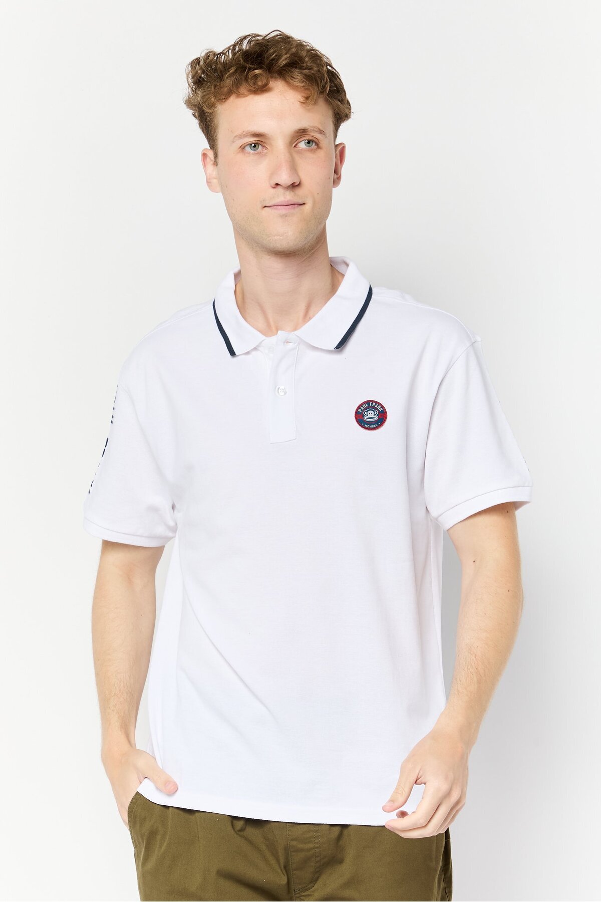 PAUL FRANK-Men Regular Fit Brand Logo Short Sleeves Polo Shirt, White 1