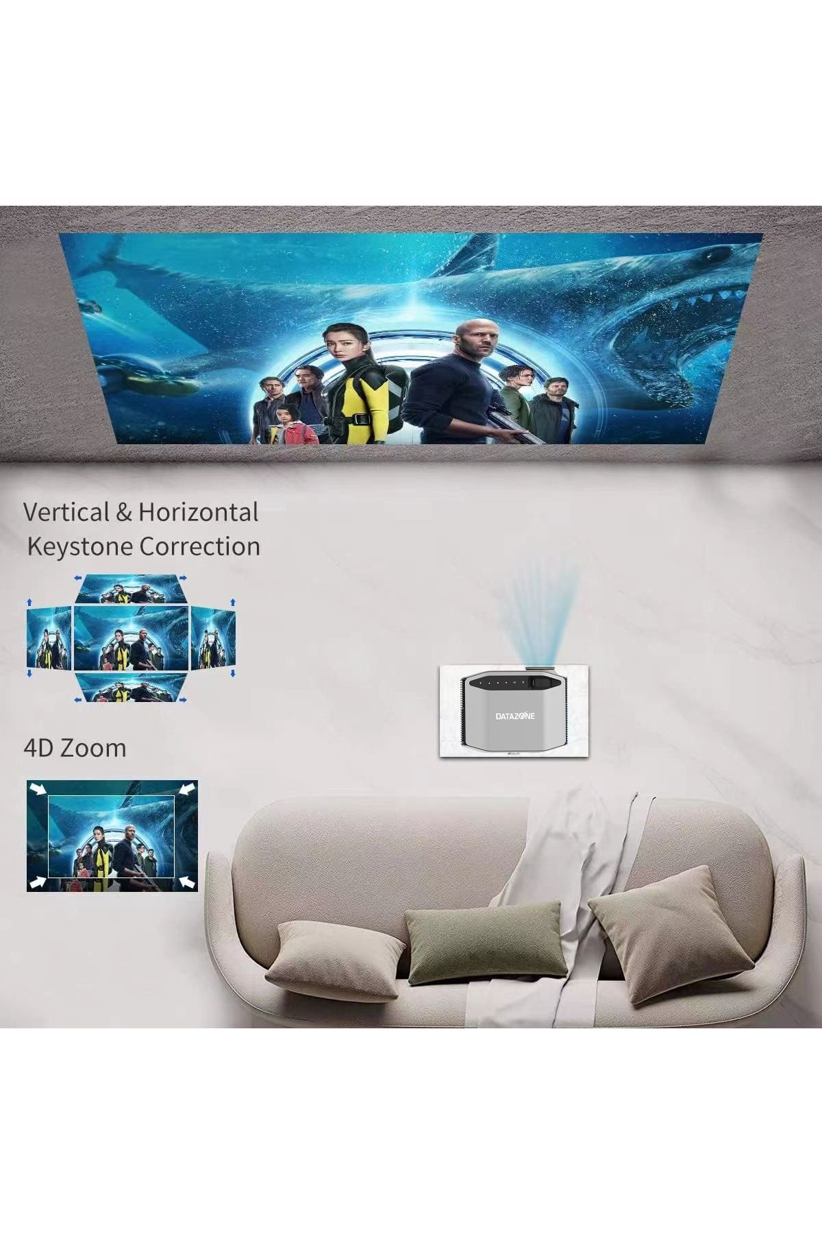 Datazone-Full HD Projector, WiFi and Bluetooth Smart Projector, 3800L Compatible with iOS iPhone, Android 3