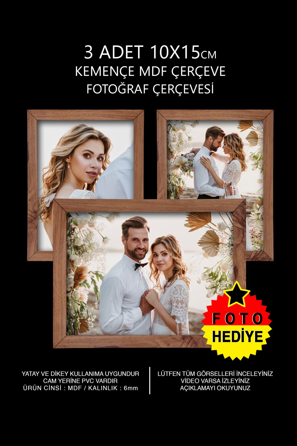Bytwo-3 Pieces 10X15 Frame - Wooden Frame - Mdf Mini Frame - Multiple Photo Frame 1
