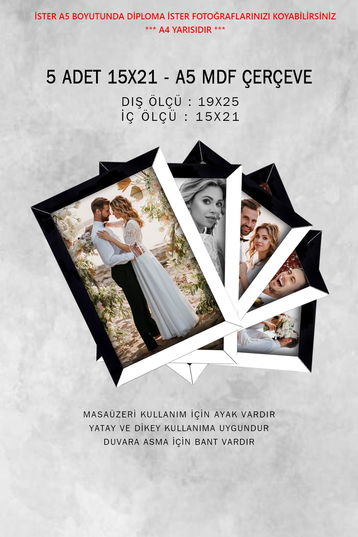 bymat-5 Pieces 15X21 Frame - Photo Frame - A5 Frame - Frame with Mdf Pvc 1