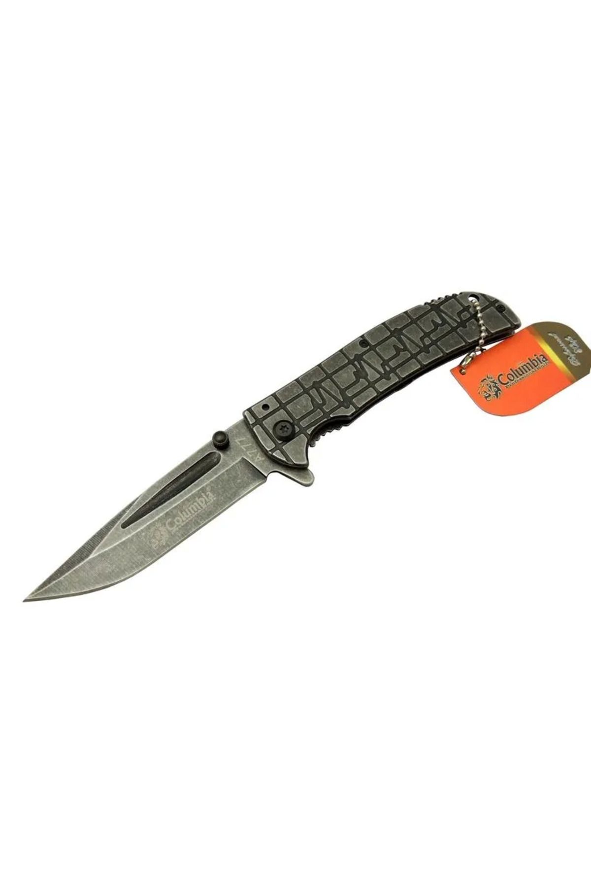 Serero A777 Oluklu Eskitme Kamp Bıçağı 23 Cm - Otomatik, Desenli Metal Saplı