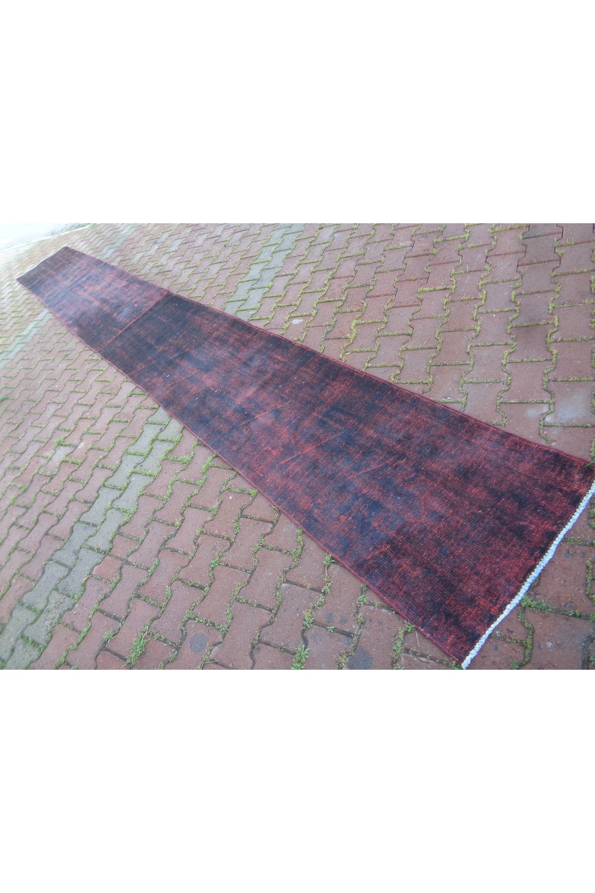ŞAHMERDANOĞLU Şahmerdanoğlu 70 x 590 Cm El Yapımı Enfes Vintage & Boyama Bordo Yolluk Halı, Kır Düğün Dekoru 10505