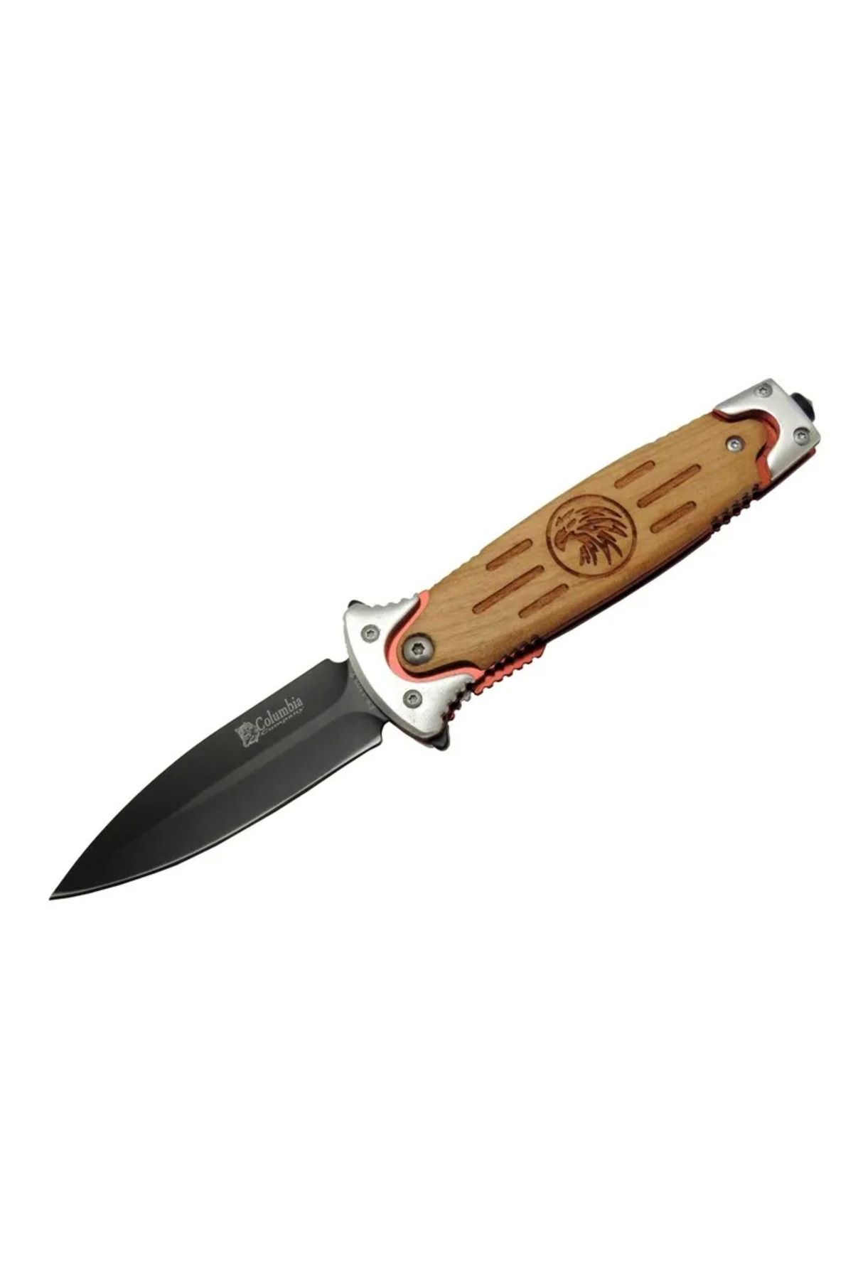 Serero Fs 11032 Kahverengi Kurtarma / Kamp Çakısı 20Cm - Kartal İşlemeli Ahşap Sap, Kemerlikli, Cam Kırma