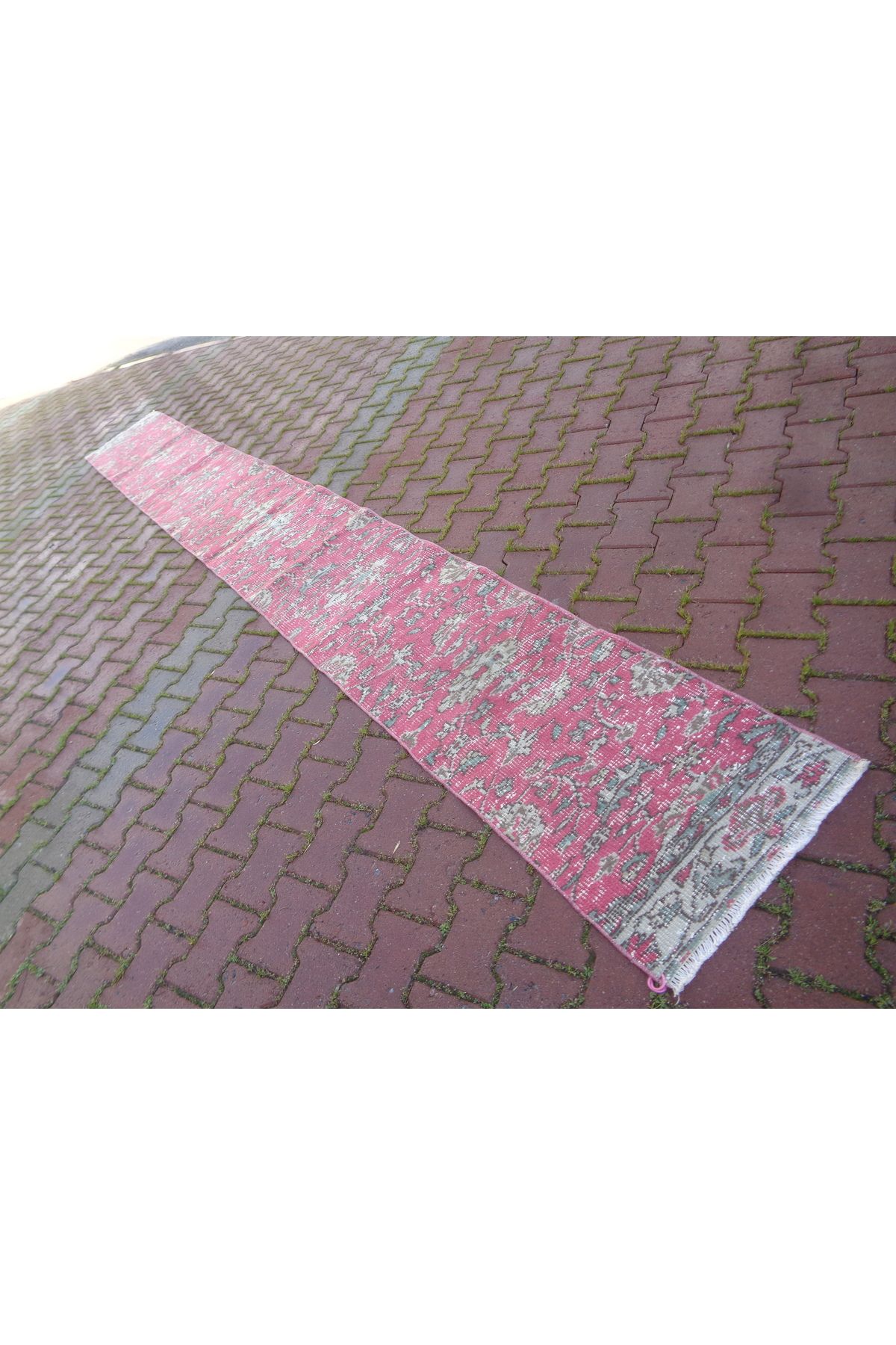 ŞAHMERDANOĞLU Şahmerdanoğlu 55 x 454 Cm El Yapımı Muthiş Vintage & Boyama Pembe Yolluk Halı, Kır Parti Dekoru 2837