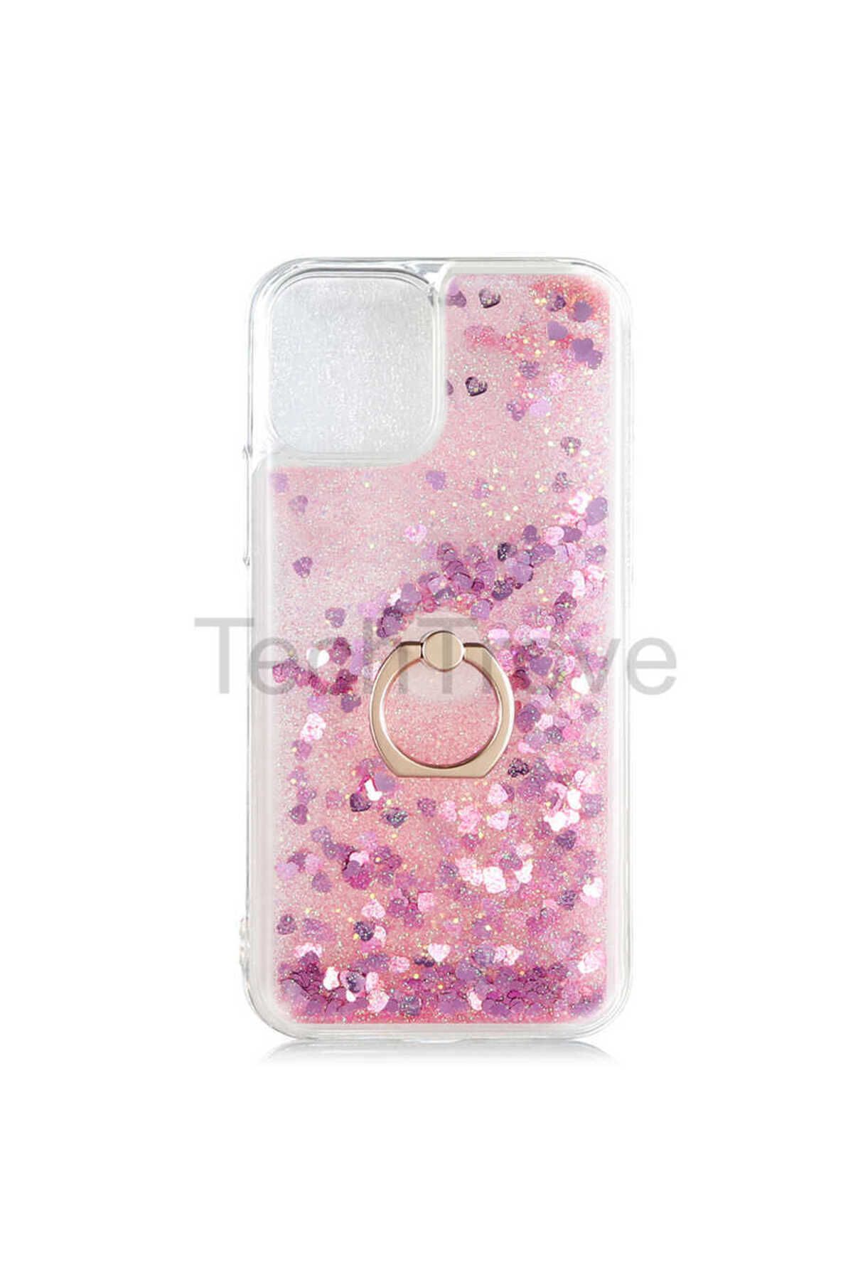TechTrove Apple iPhone 13 Mini Kılıf Simli Sıvılı Tasarım Kamera Koruma Çıkıntılı Yüzüklü Şık Kapak