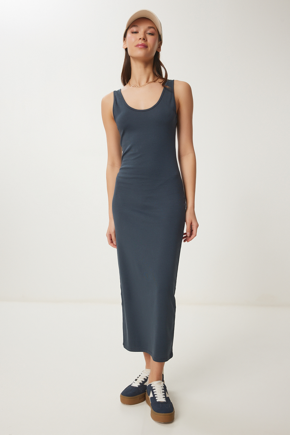 Happiness İstanbul  Kadın Füme Basic Yazlık Örme Elbise UB00317 - Görsel 2