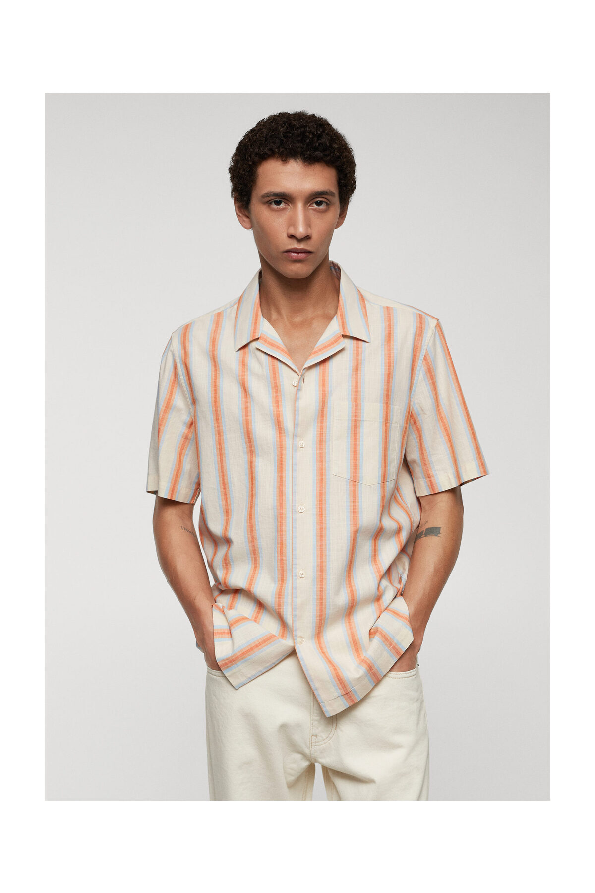 پیراهن مردانه نارنجی منگوMANGO Man | 67010451-20 اورجینال - تصویر 8