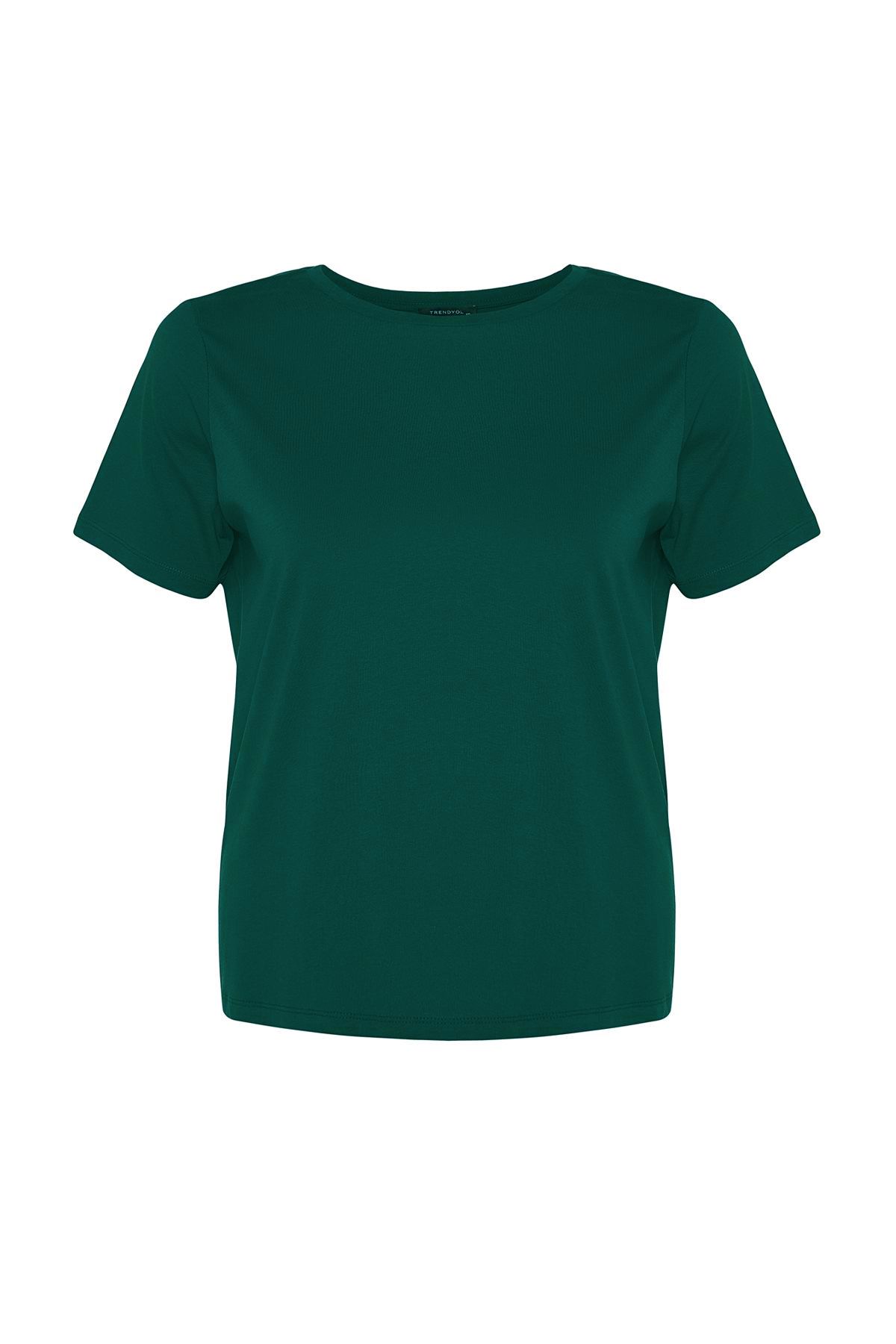 Trendyol Curve-Tricou cu gât verde smarald, 100% bumbac, mărime mare - TBBSS22TS0733 5