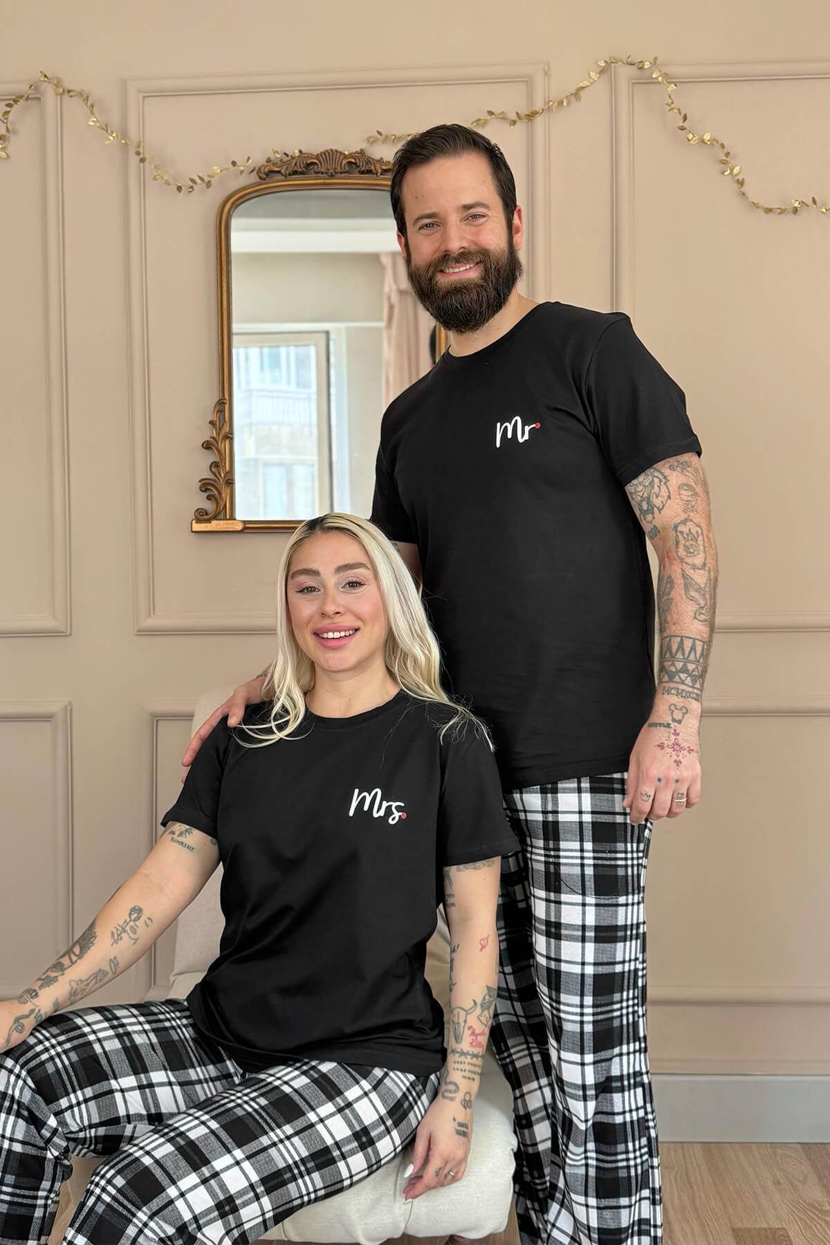 Pijamaevi-Pijama de familie pentru iubitorul cu mânecă scurtă neagră - Echipa feminină 6
