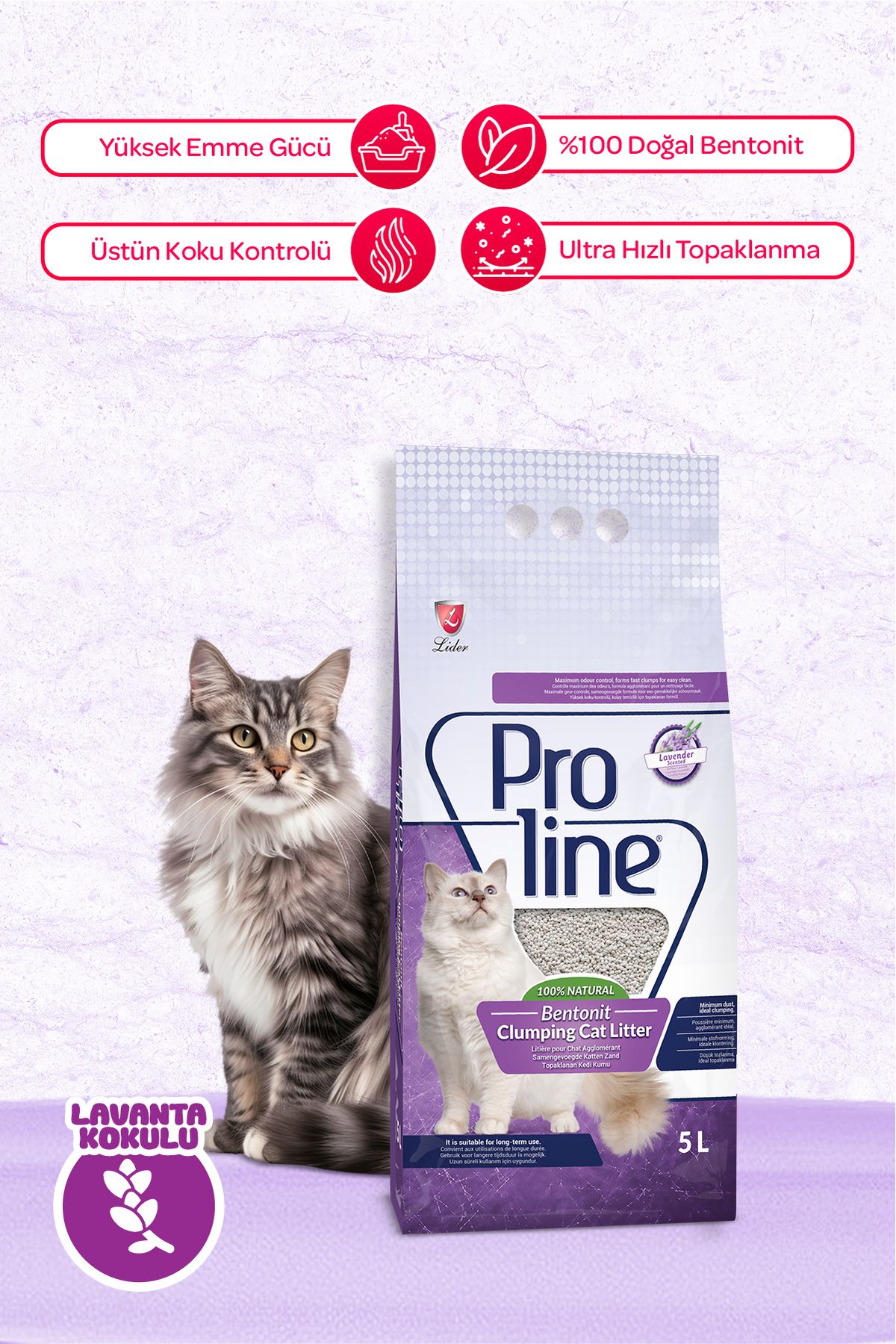 Proline Doğal Topaklanan Lavanta Kokulu Kedi Kumu 5(lt)