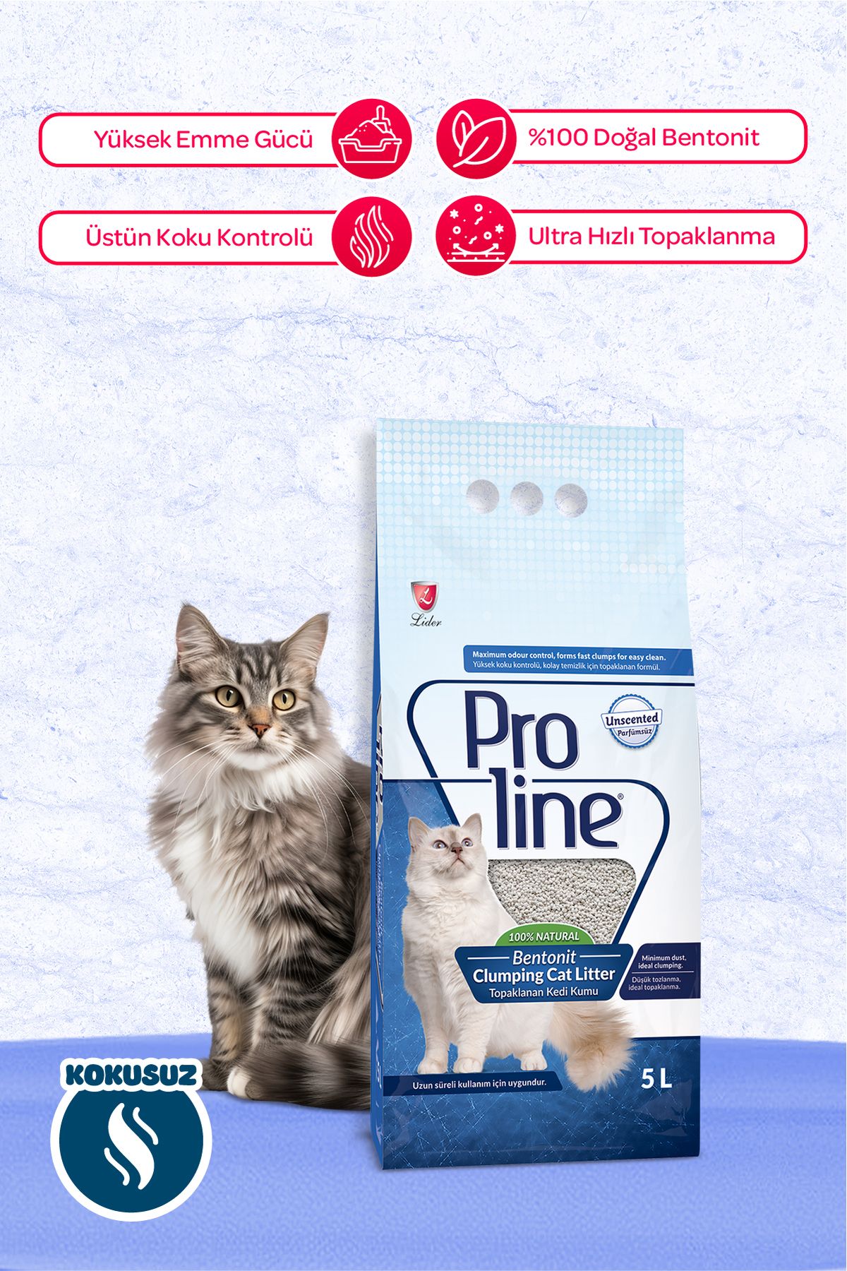 Proline Bentonit Kokusuz Kedi Kumu 5 lt
