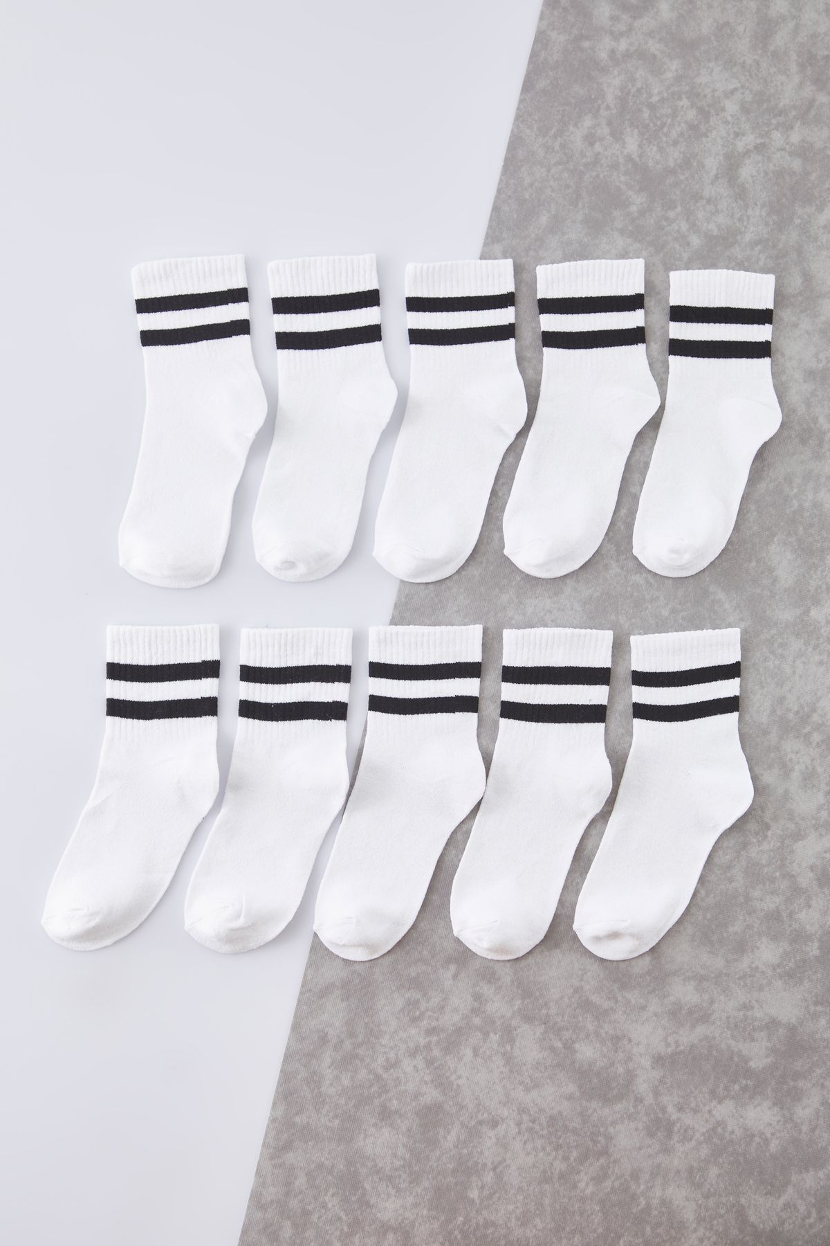 Trendyol Collection Białe, Unisexowe, 10-pakowe, Bawełniane, Prążkowane Skarpetki Do Gry/tenisa Unisex - 36 – 40