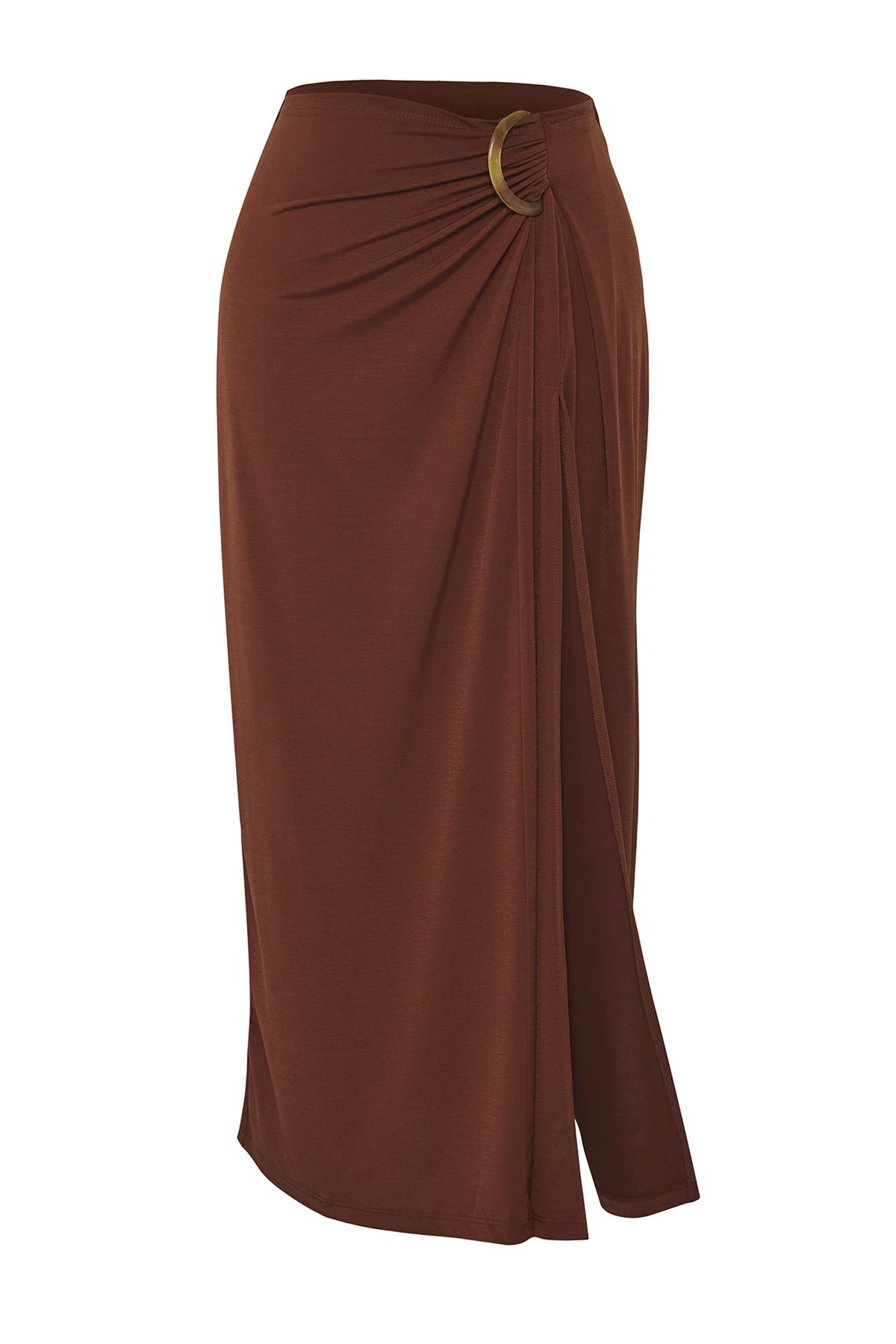 Trendyol Collection-Brown Fitted Knitted Beach Skirt with Accessory Detail Tbess25Et00016 5