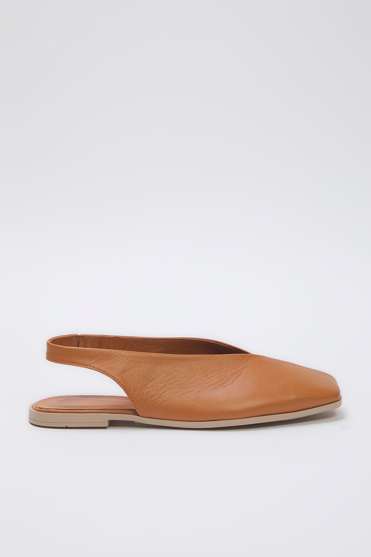 TRENDYOL SHOES-Barna valódi bőr nyitott hátú, négyzetes orrú női lapos cipő TAKSS25BE00018 3