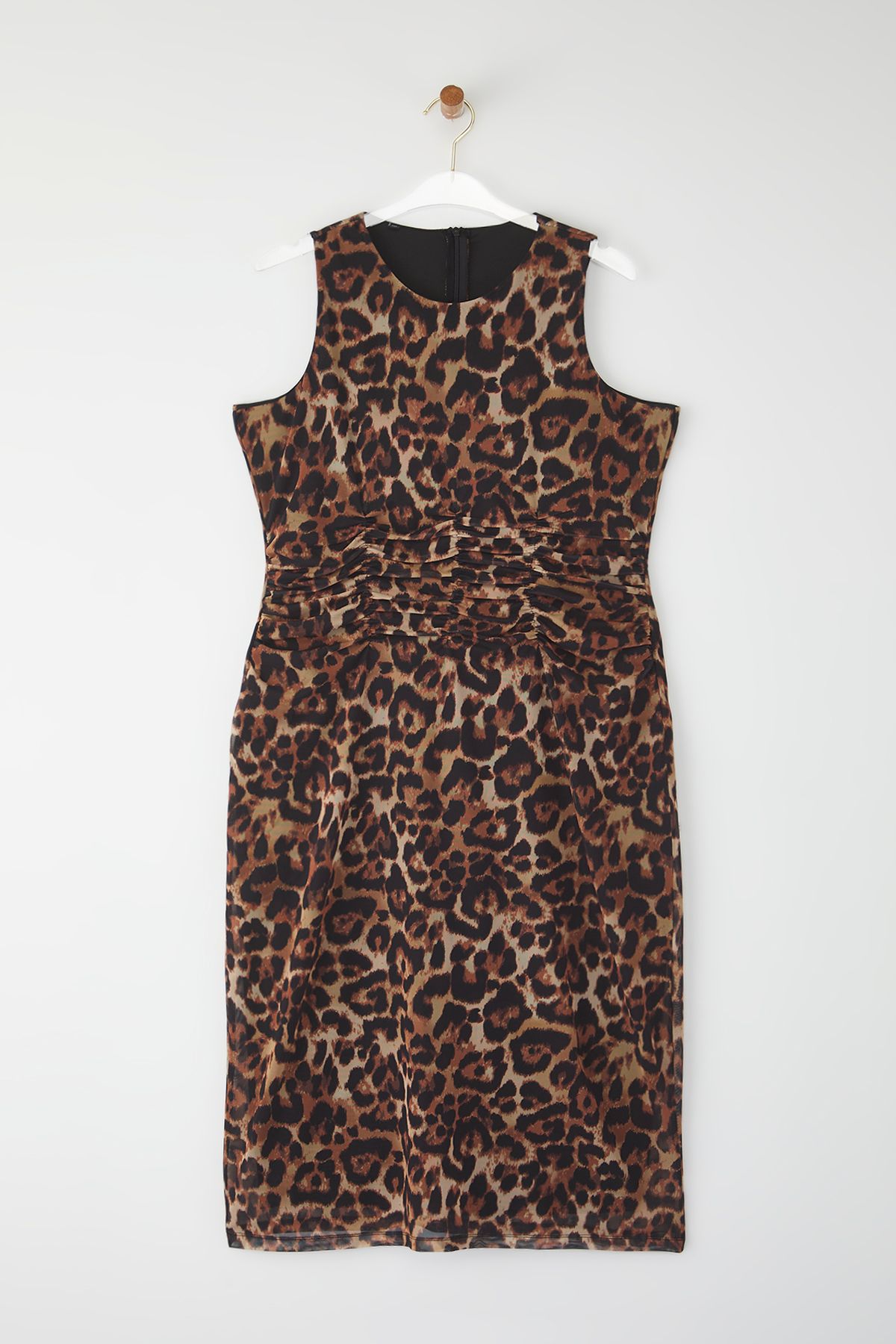 Trendyol Curve-Multicolored Animal Patterned Leopard Knitted Tulle Stylish Evening Dress 5