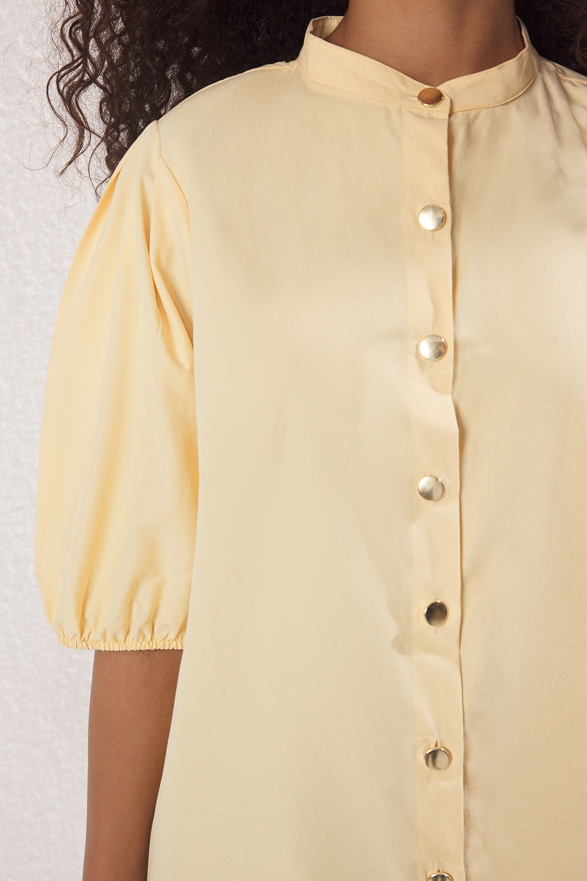 Trendyol Collection-Light Yellow Balloon Sleeve Crew Neck Oversize Shirt Twoss25Go00152 3