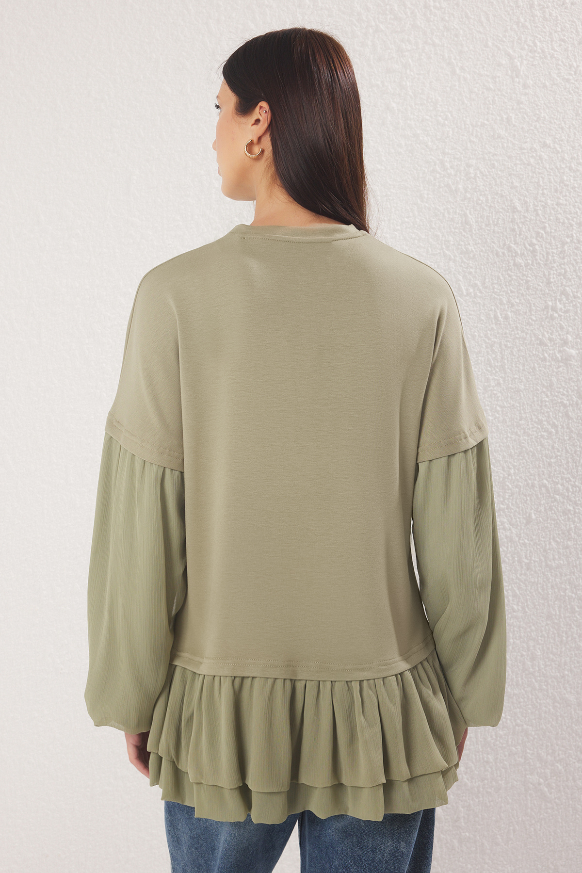 Trendyol Modest-Khaki Woven Detailed Frilly Knitted Tunic Tctss25Uk00004 4