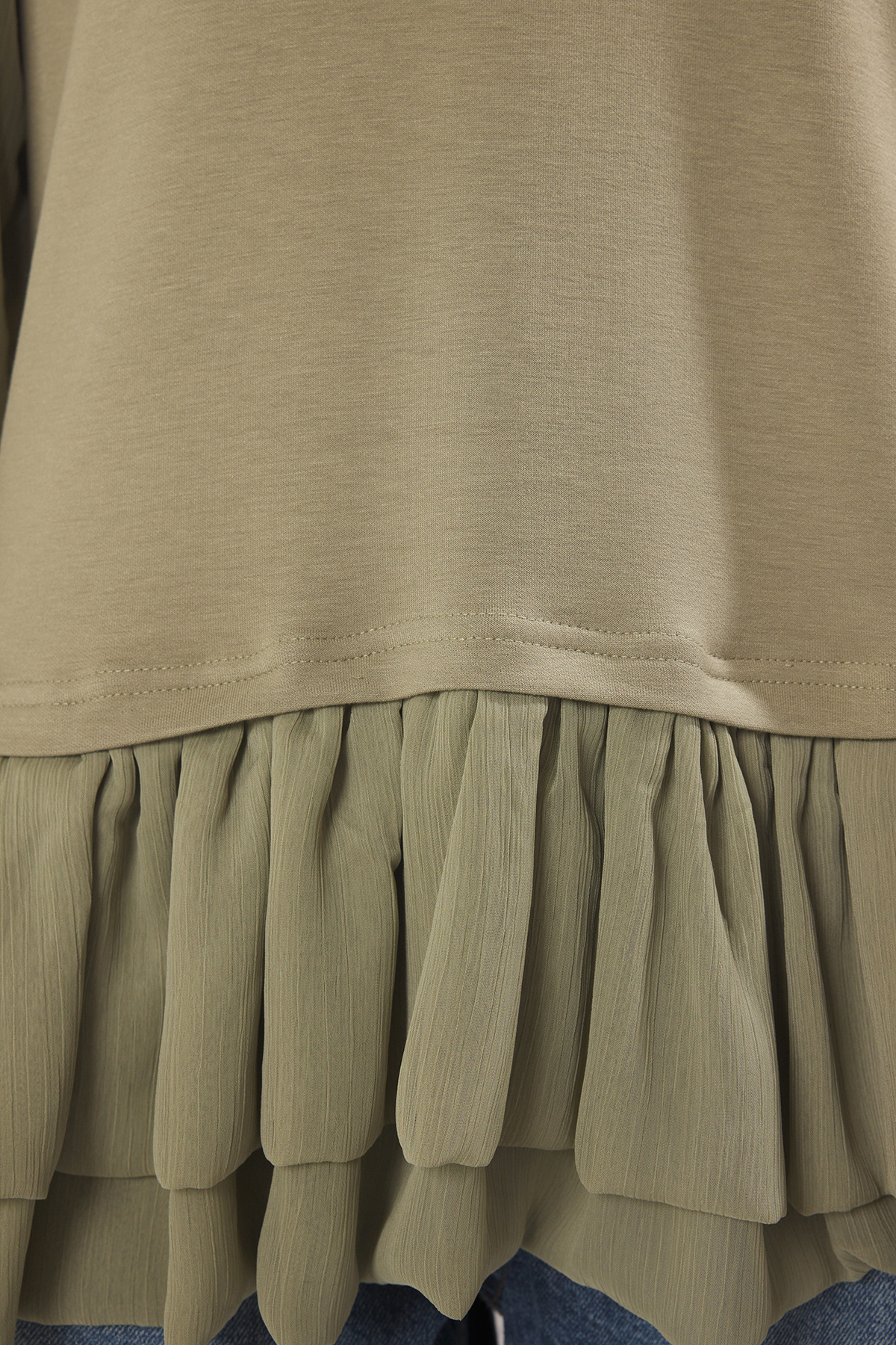 Trendyol Modest-Khaki Woven Detailed Frilly Knitted Tunic Tctss25Uk00004 3
