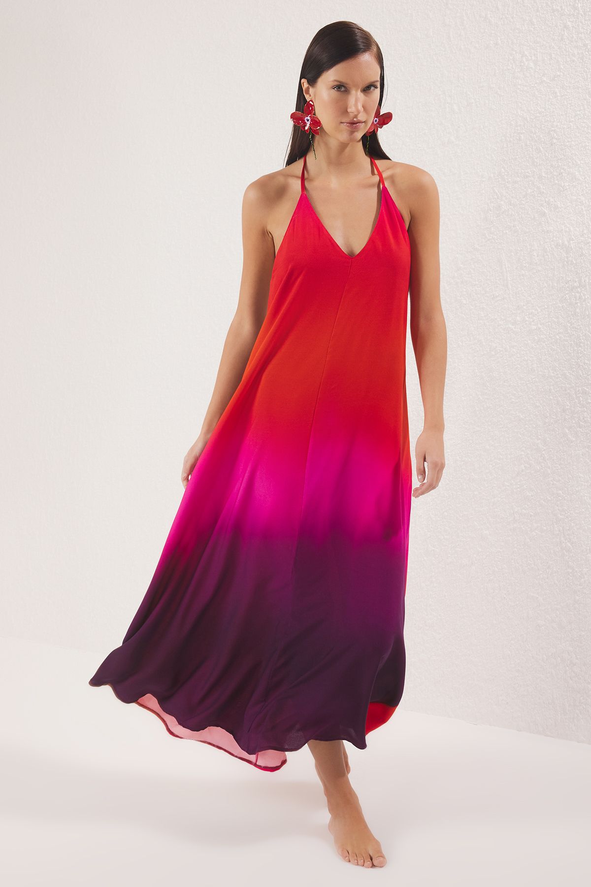 Trendyol Collection Abstrakcyjna Wzorzysta Sukienka Plażowa Maxi Z Odkrytymi Plecami Kobieta - 34