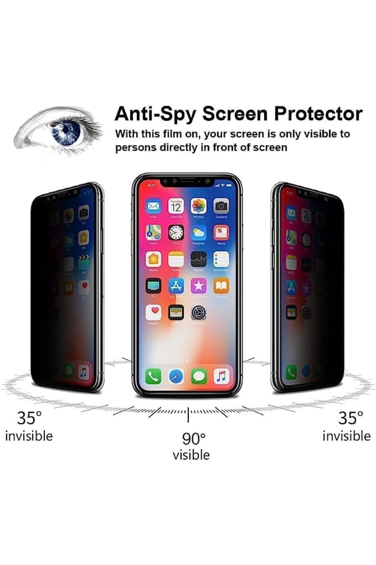 DERİK dsr es iPhone 15 Gizli Hayalet Ekran Koruyucu, Yandan Görünmeyen Full Ekran Koruyucu Cam, Tam Gizl