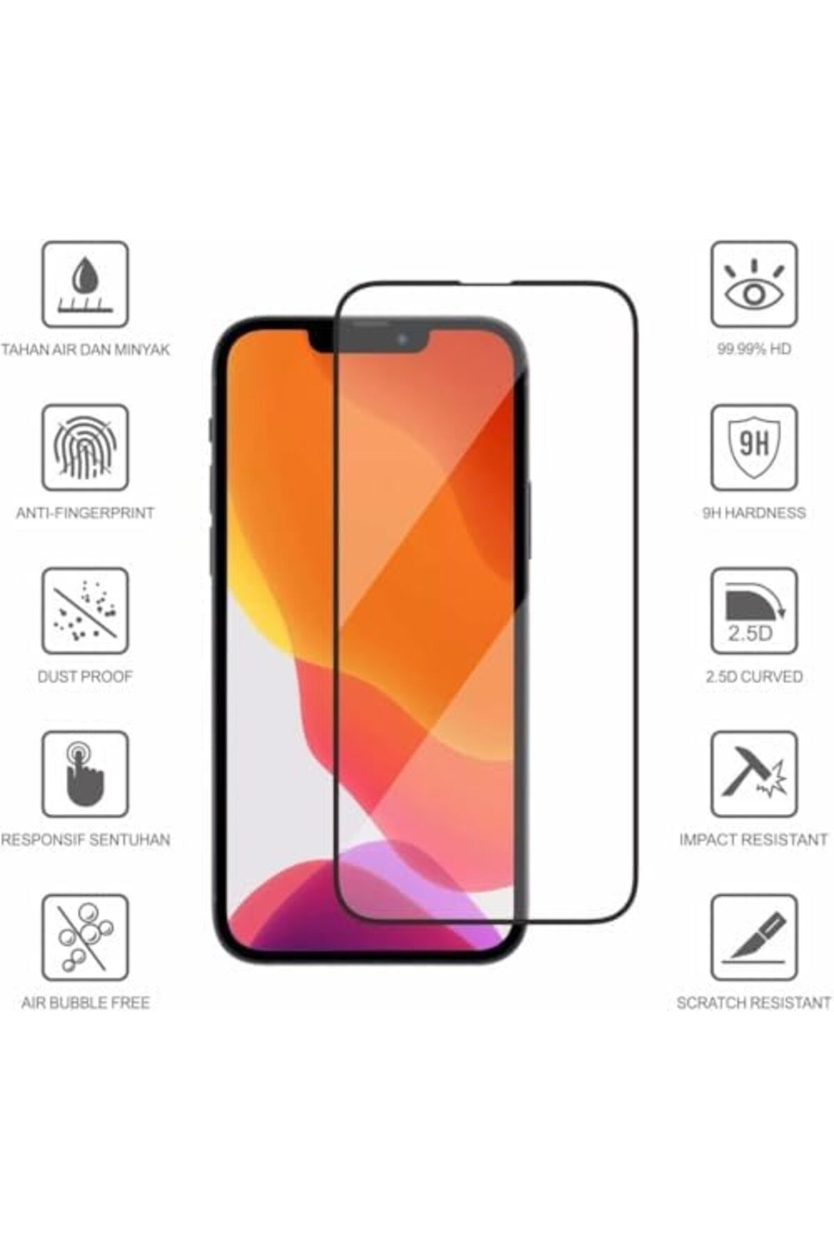 mazıdağı mazzıdağ Iphone için Tasarlanmış Uçtan Kenara Kapsama Tam Koruma Dayanıklı Temperli Cam (iPh