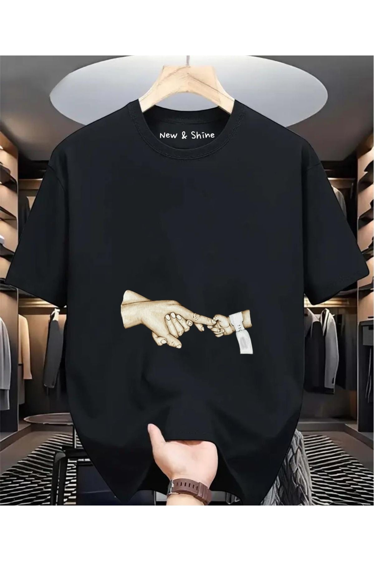 New Shine Bebek El Tutuşma Baskılı Oversize T-Shirt