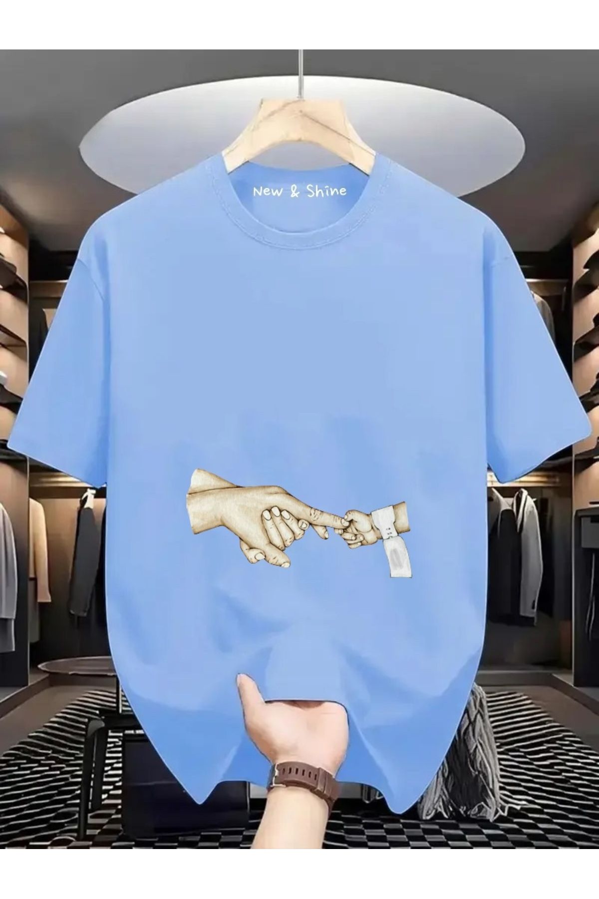 New Shine Bebek El Tutuşma Baskılı Oversize T-Shirt