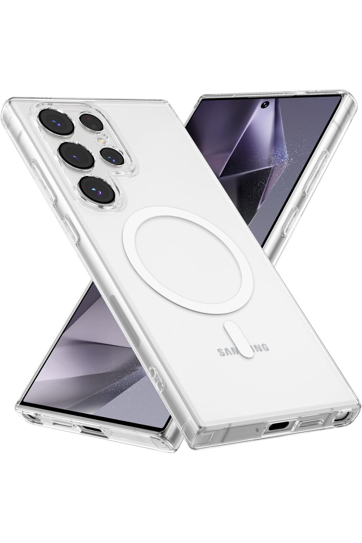 MEGOBİNE WHERE S24 Ultra için Magsafe ile Uyumlu Kılıf Darbeye Dayanıklı Şeffaf Kapak (Galaxy S24 Ultra